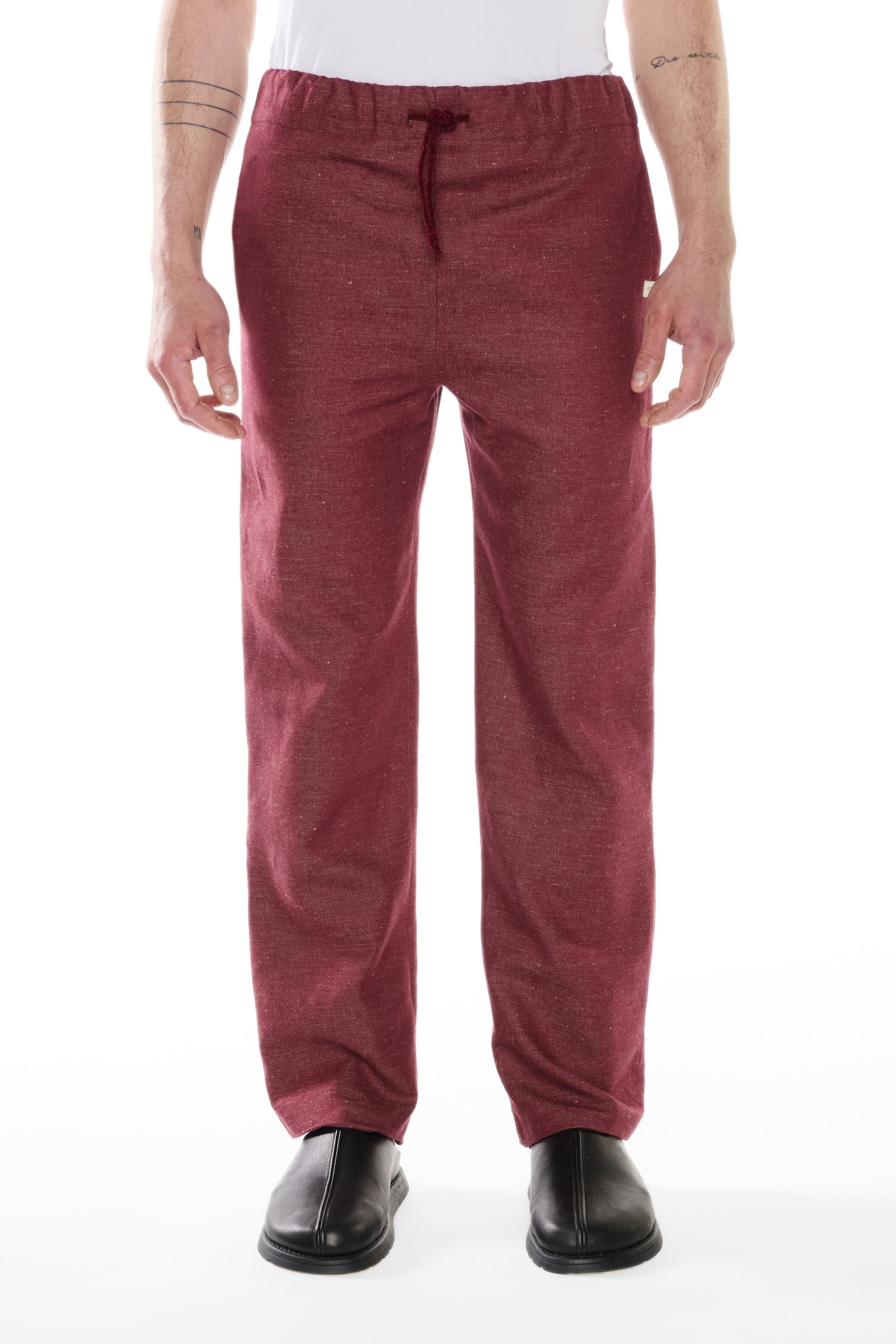 PANTALONE IN DENIM MISTO LINO COTONE BORDEAUX