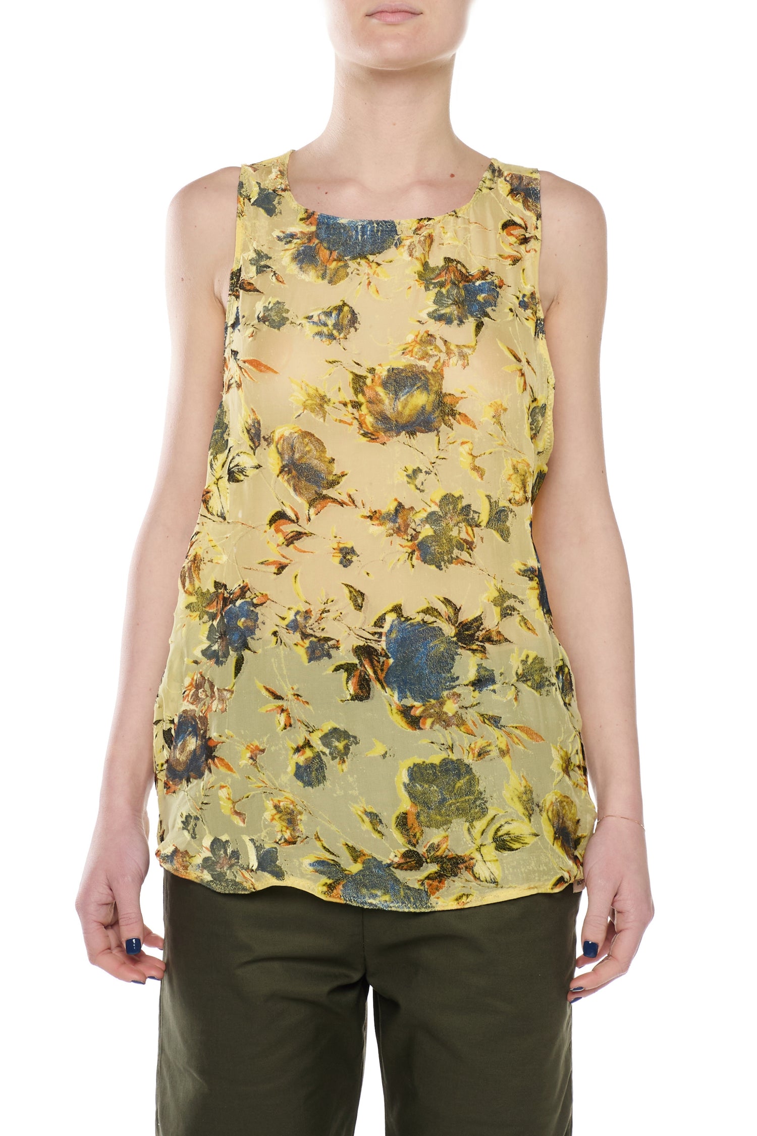 YELLOW SILK DEVORÉ VELVET TANK TOP