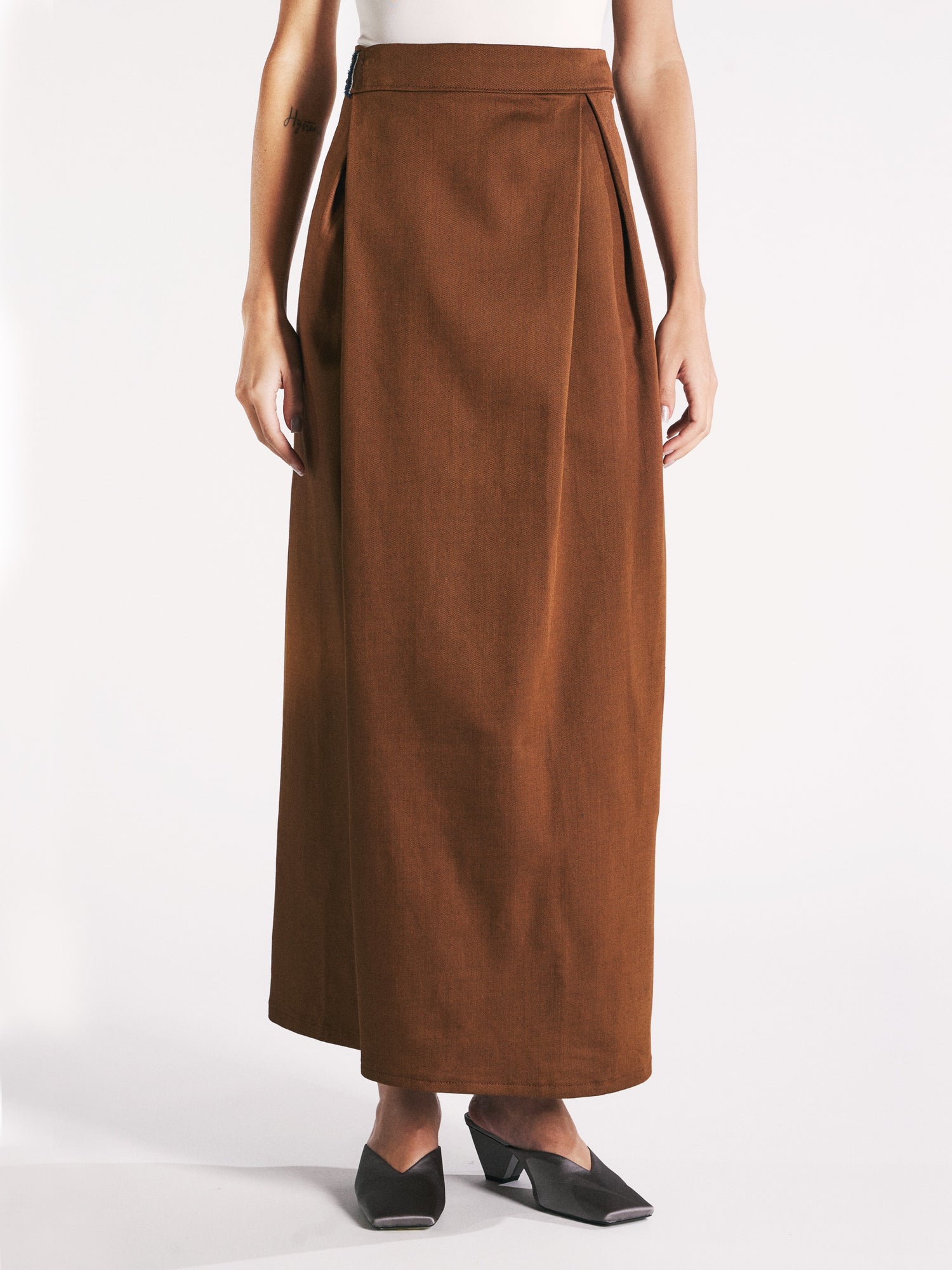 RUST DENIM WRAP SKIRT