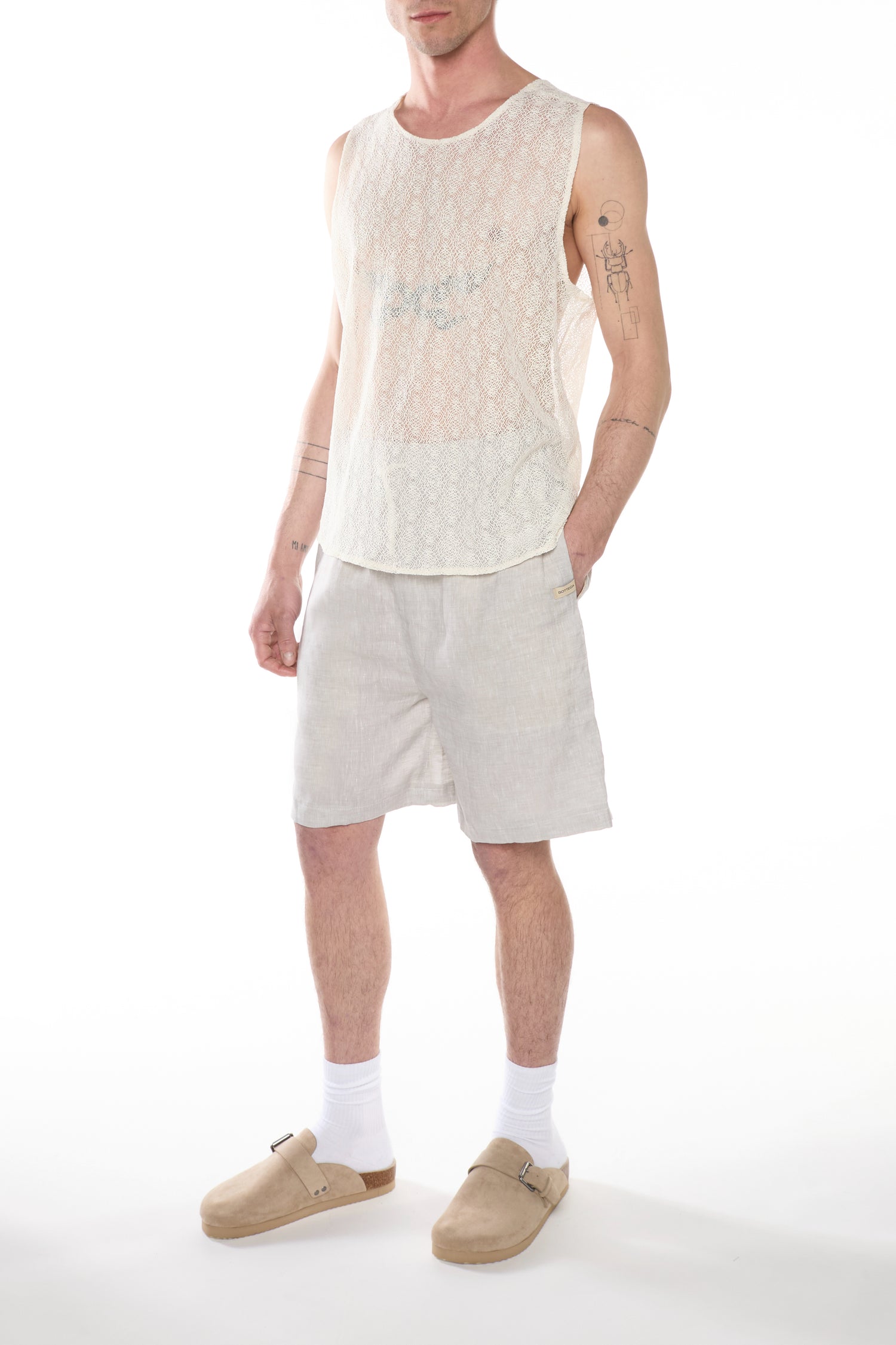 Light Grey Linen Bermuda Shorts