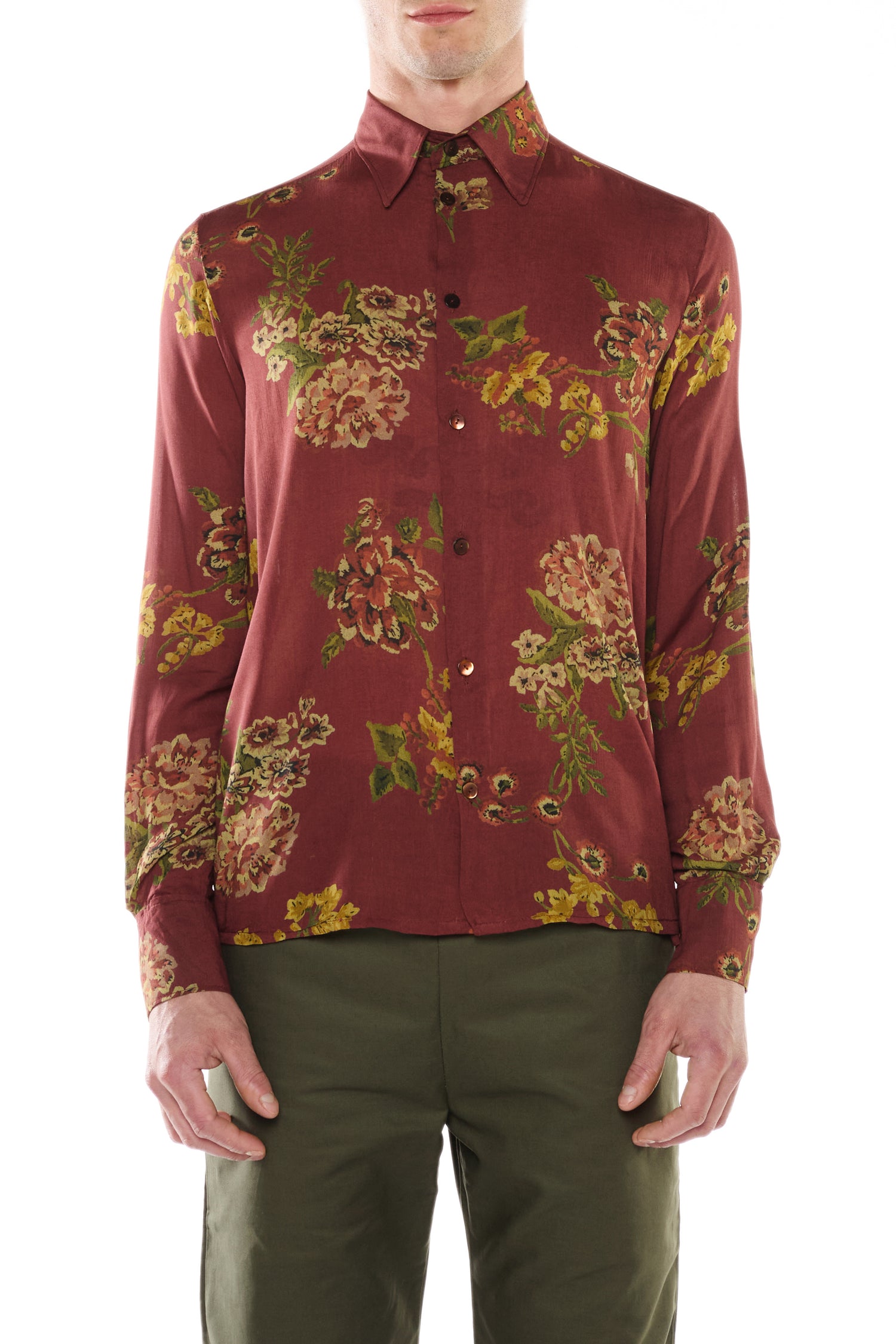 CAMICIA BORDEAUX CON STAMPA FLOREALE
