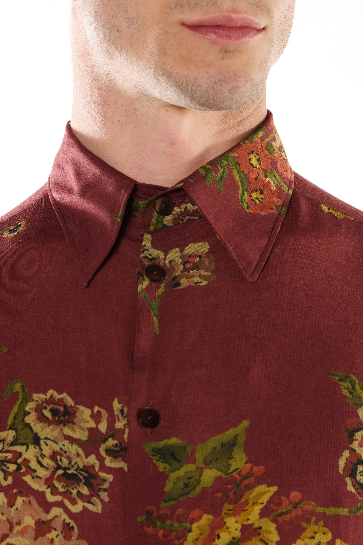 BURGUNDY SHIRT WITH FLORAL PRINT