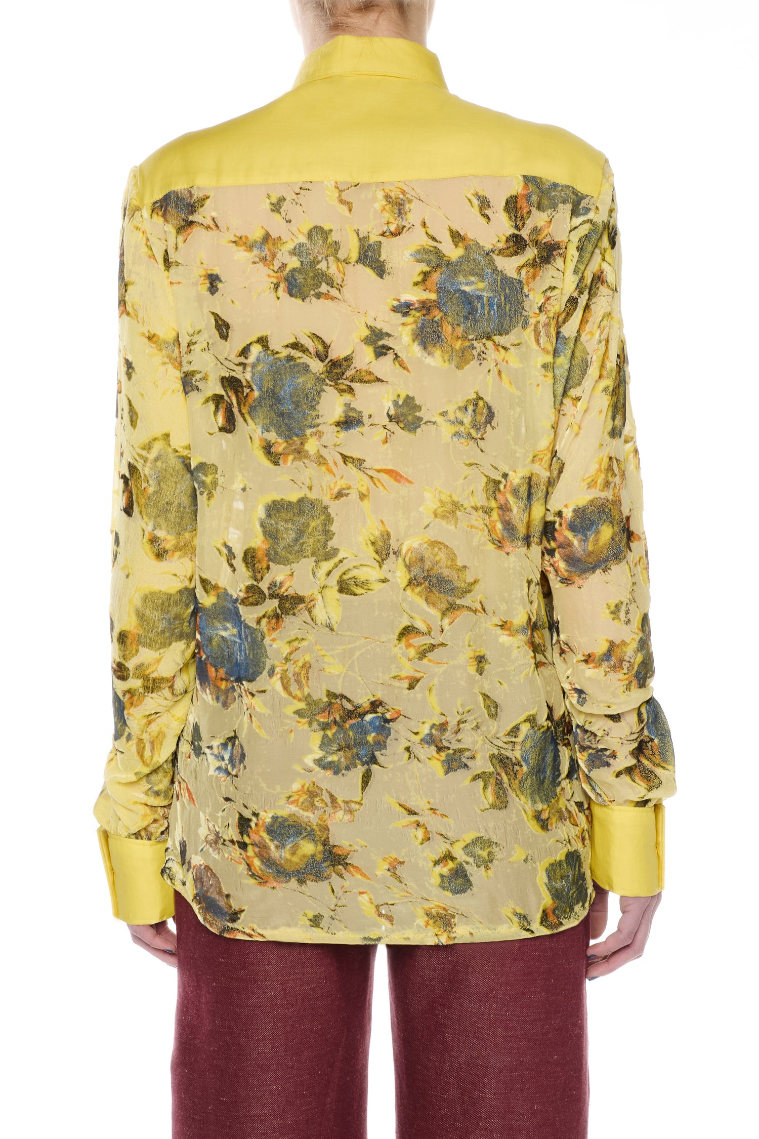 YELLOW SILK AND COTTON DEVORÉ VELVET SHIRT