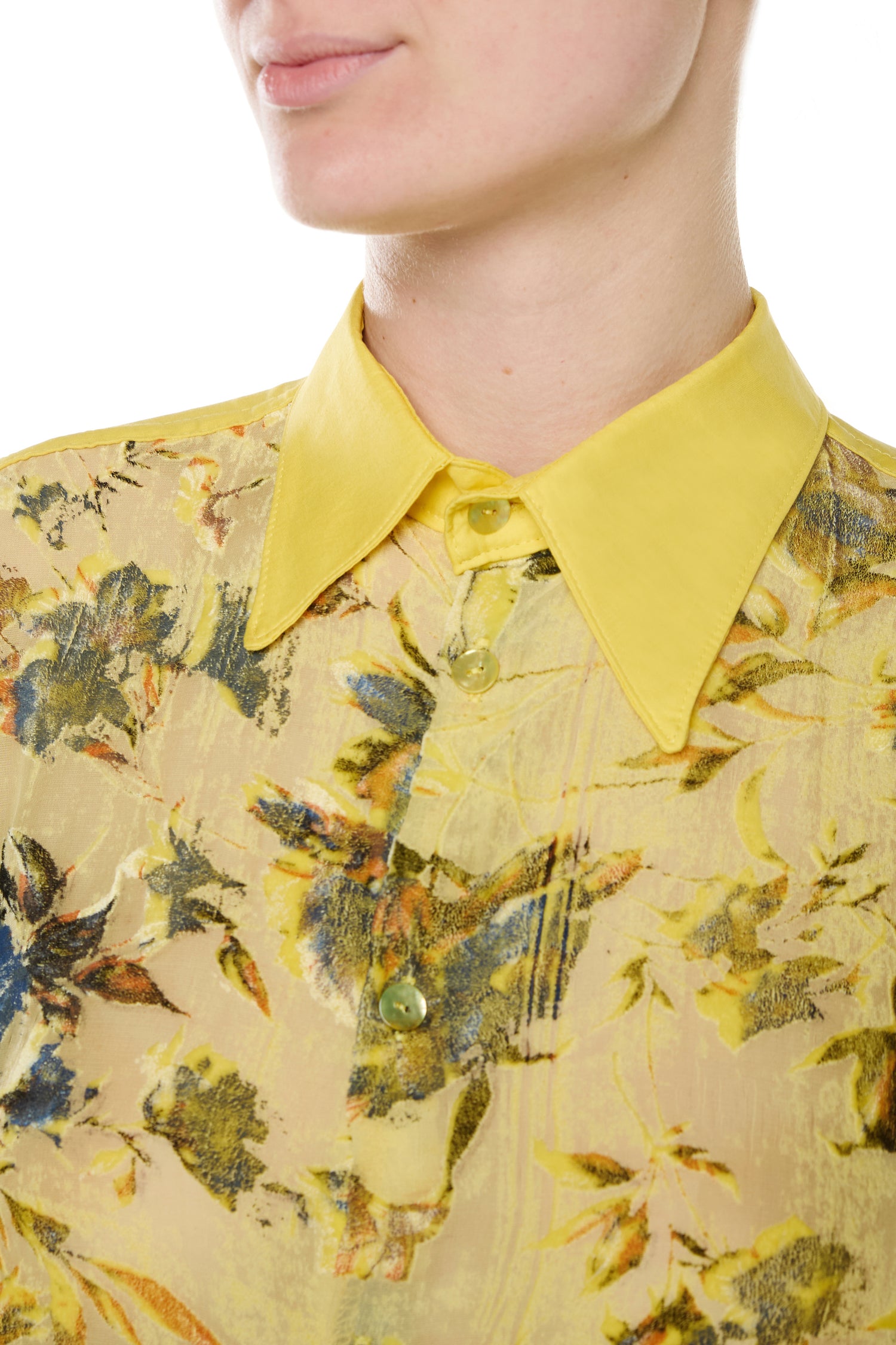 YELLOW SILK AND COTTON DEVORÉ VELVET SHIRT