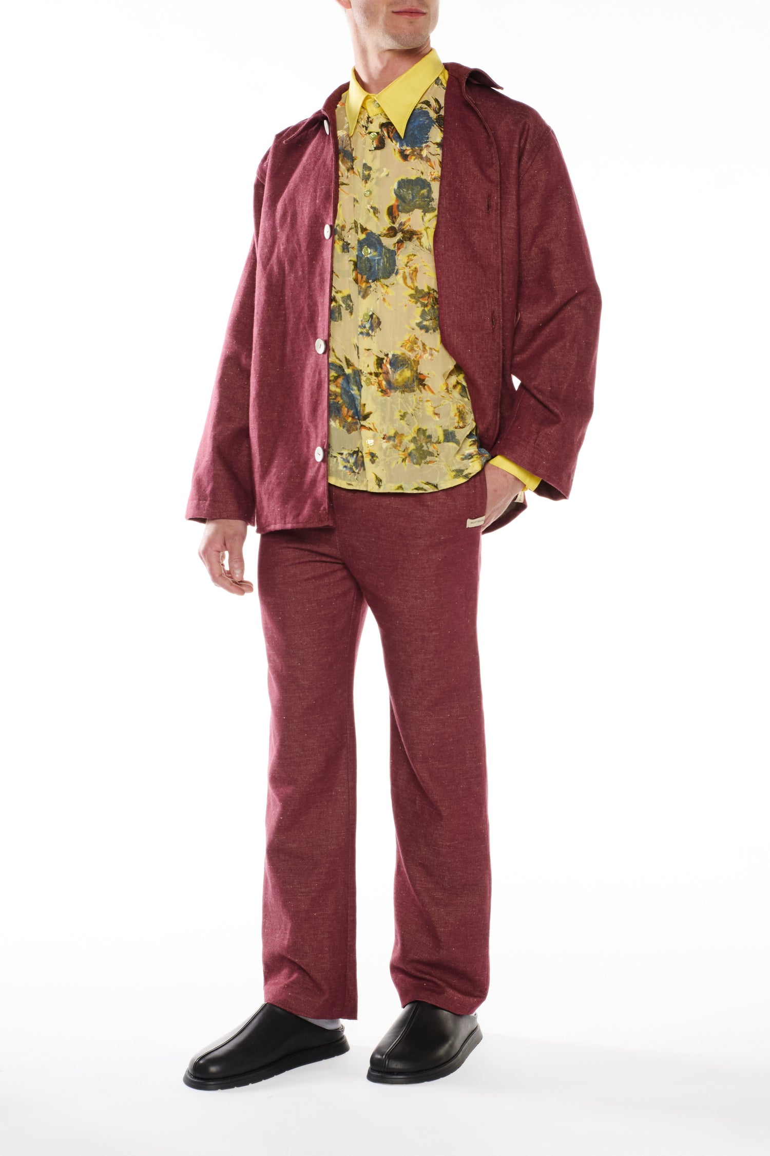 CAMICIA IN VELLUTO DEVORÉ DI SETA GIALLA E COTONE
