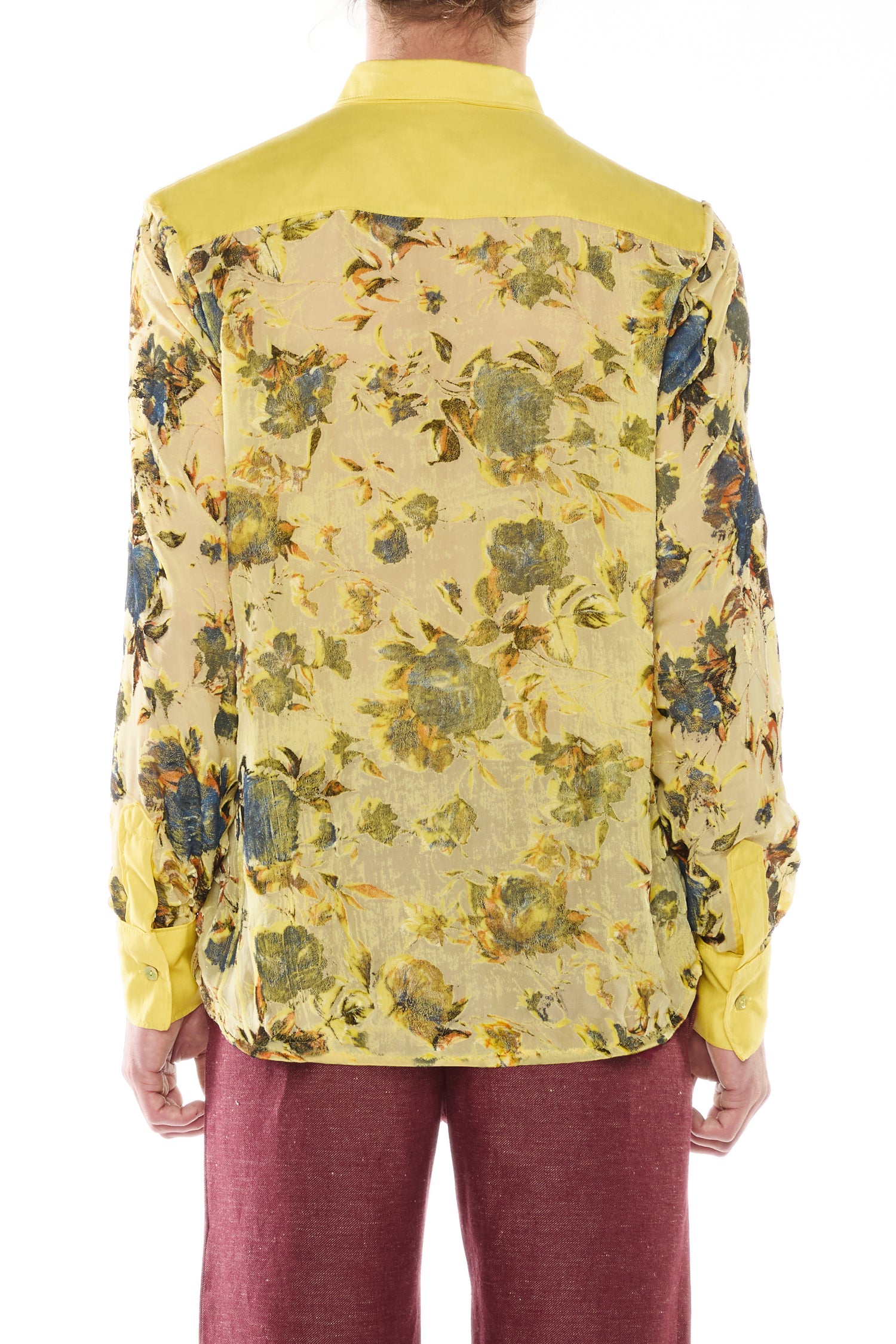 YELLOW SILK AND COTTON DEVORÉ VELVET SHIRT