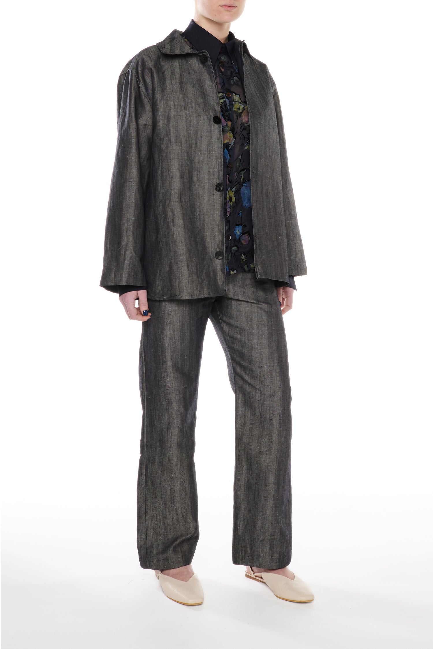 CAMICIA IN VELLUTO DEVORÉ DI SETA BLU E COTONE