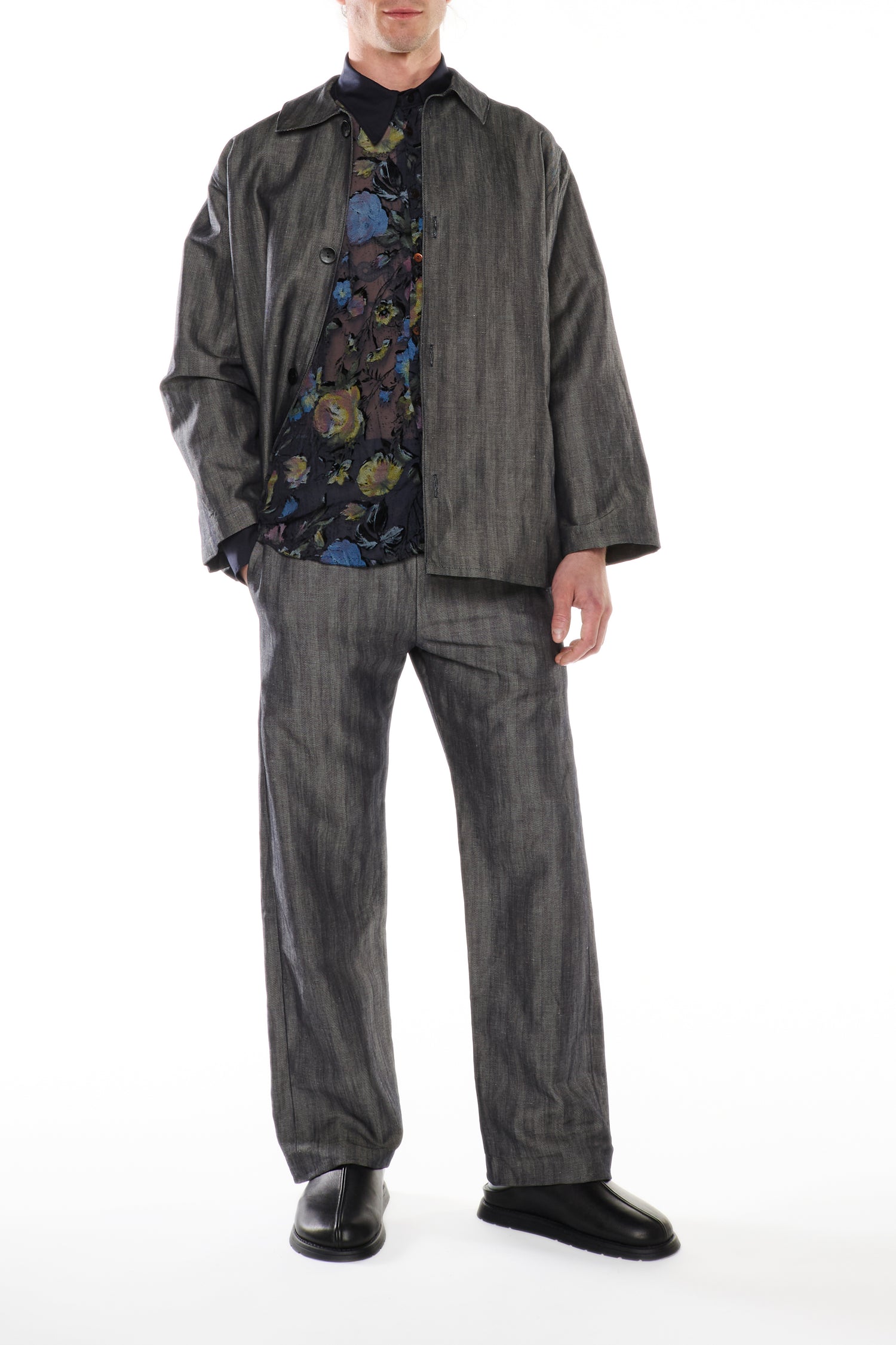 CAMICIA IN VELLUTO DEVORÉ DI SETA BLU E COTONE