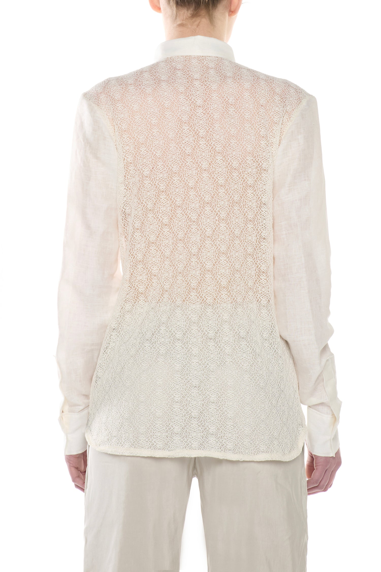 Butter Linen Shirt with Geometric Mesh Lace Back