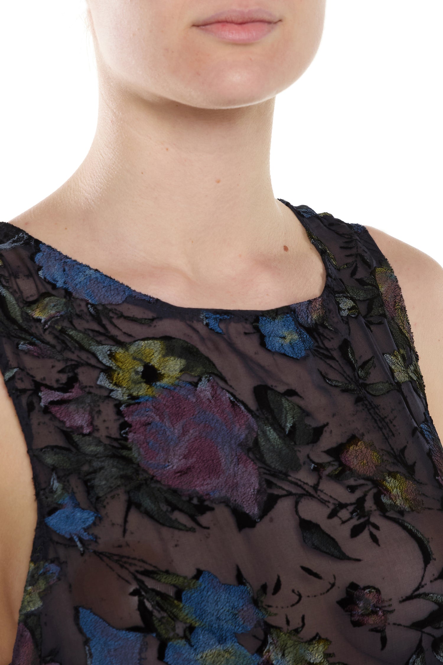 BLUE SILK DEVORÉ VELVET TANK TOP