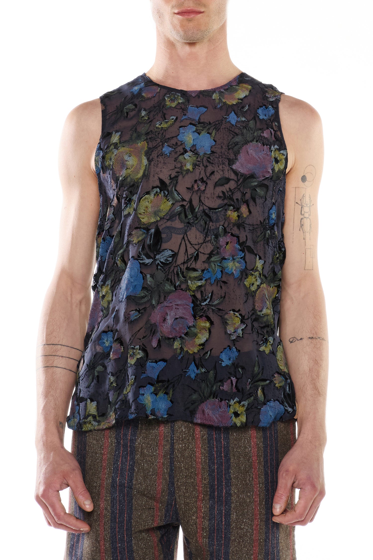 BLUE SILK DEVORÉ VELVET TANK TOP