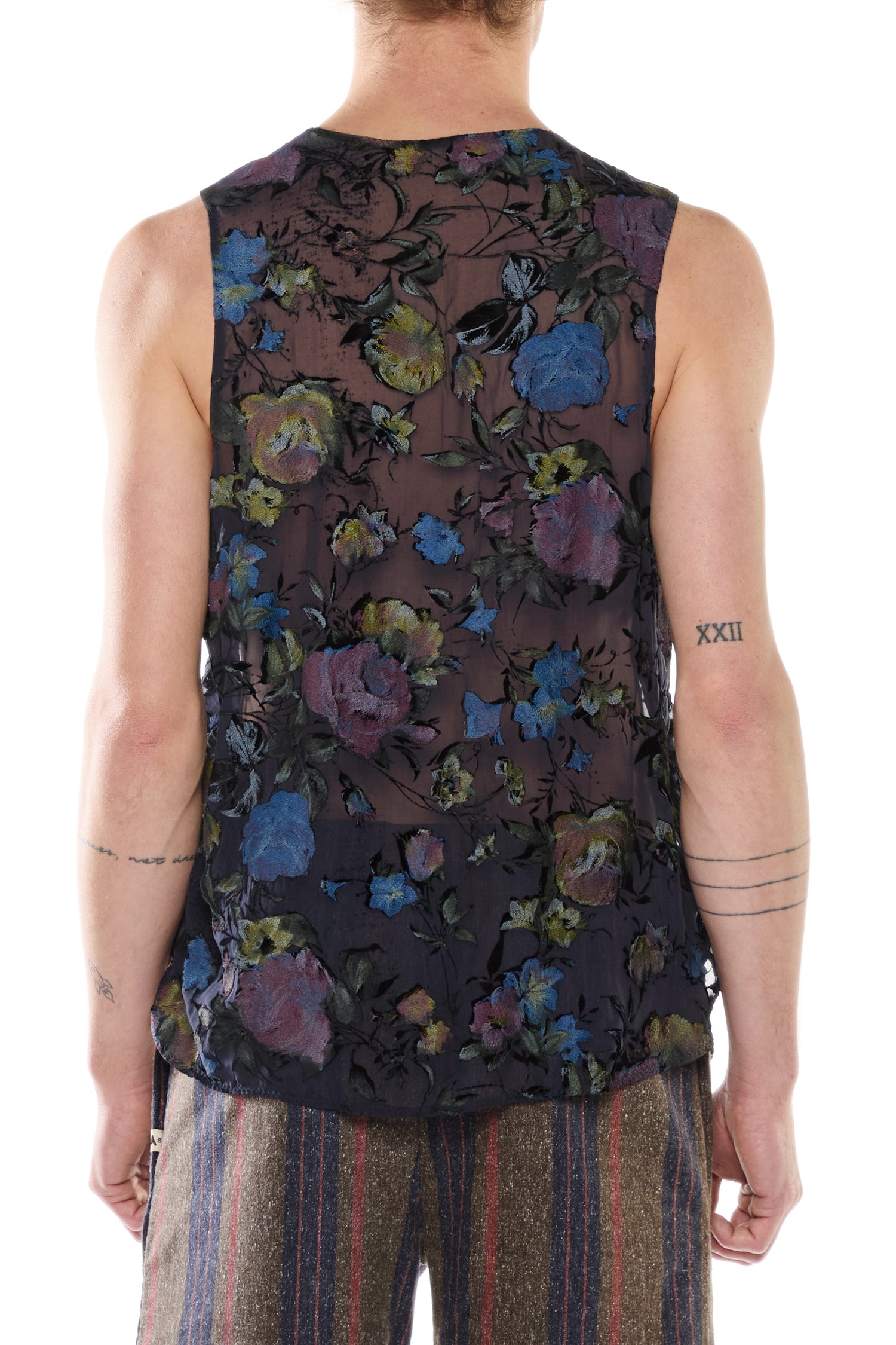 BLUE SILK DEVORÉ VELVET TANK TOP