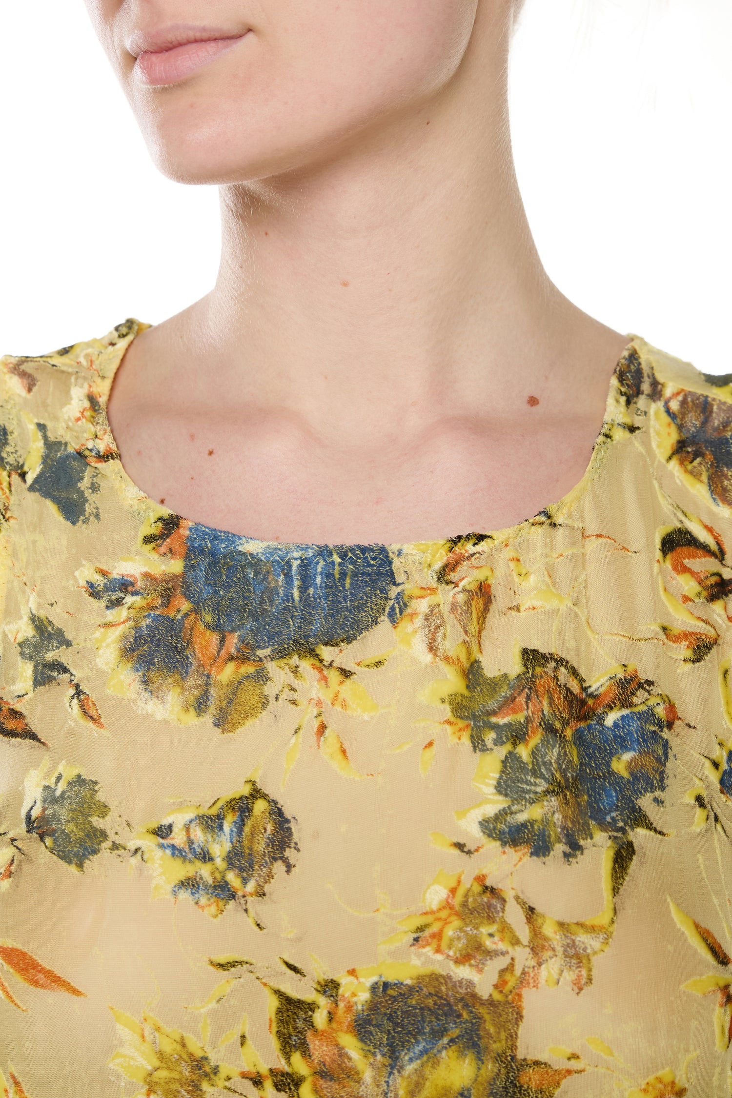 YELLOW SILK DEVORÉ VELVET TANK TOP