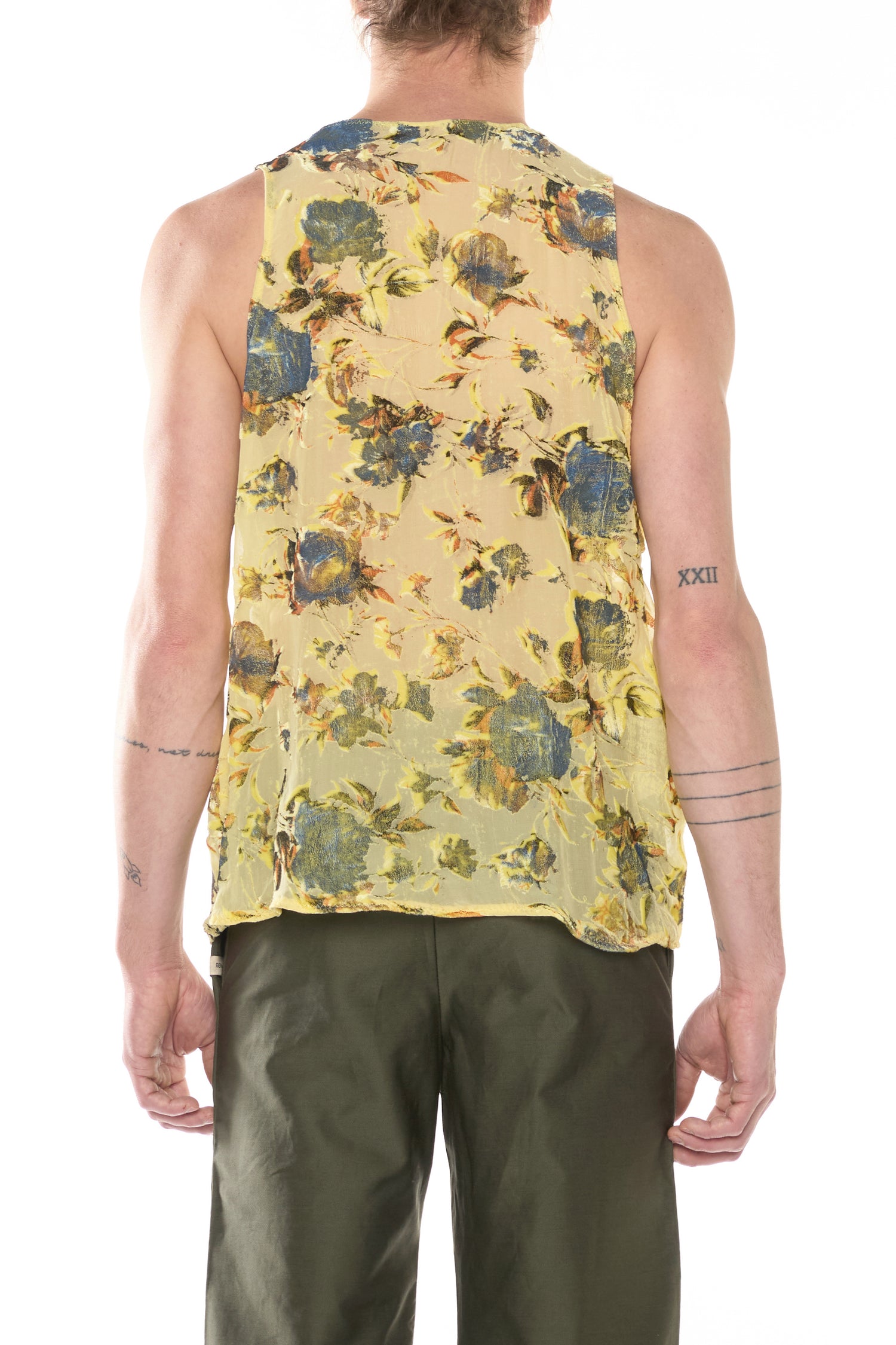 YELLOW SILK DEVORÉ VELVET TANK TOP