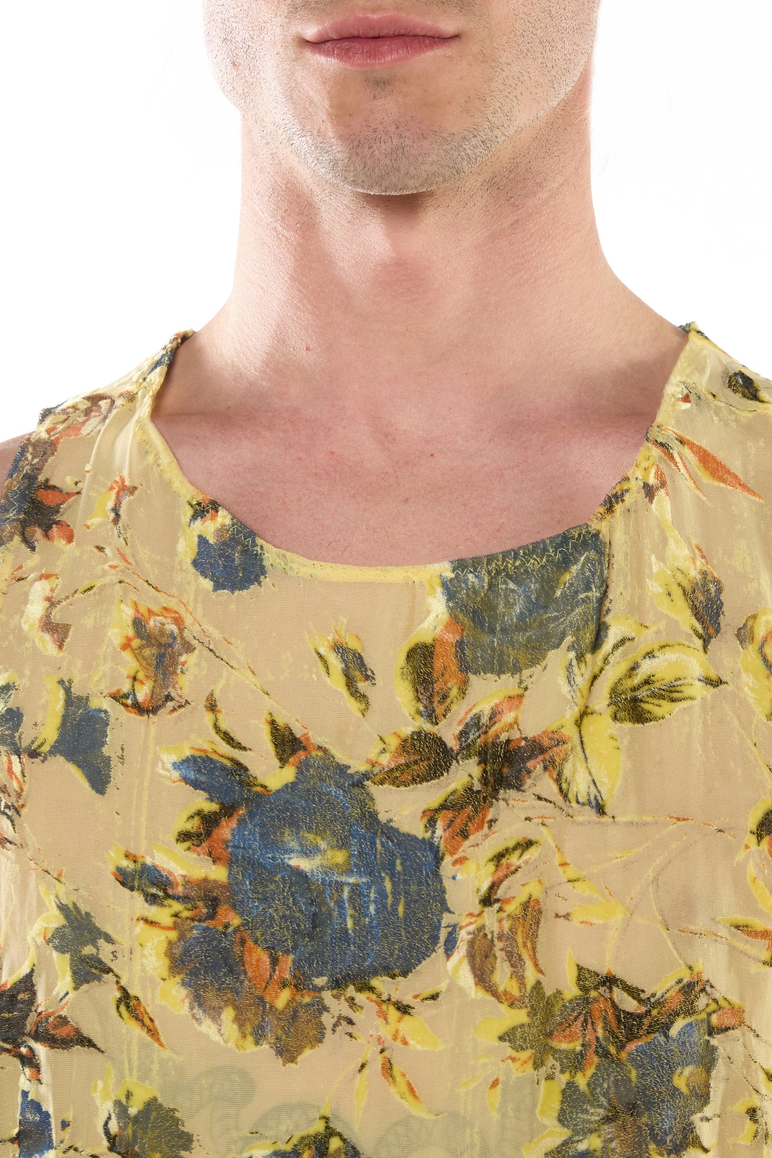 YELLOW SILK DEVORÉ VELVET TANK TOP