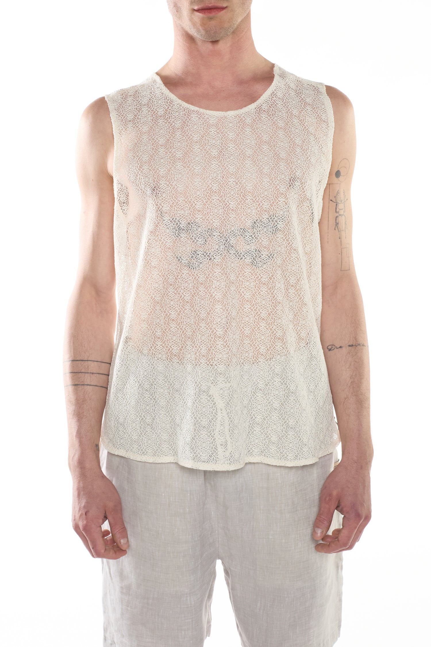 Geometric Mesh Lace Tank Top
