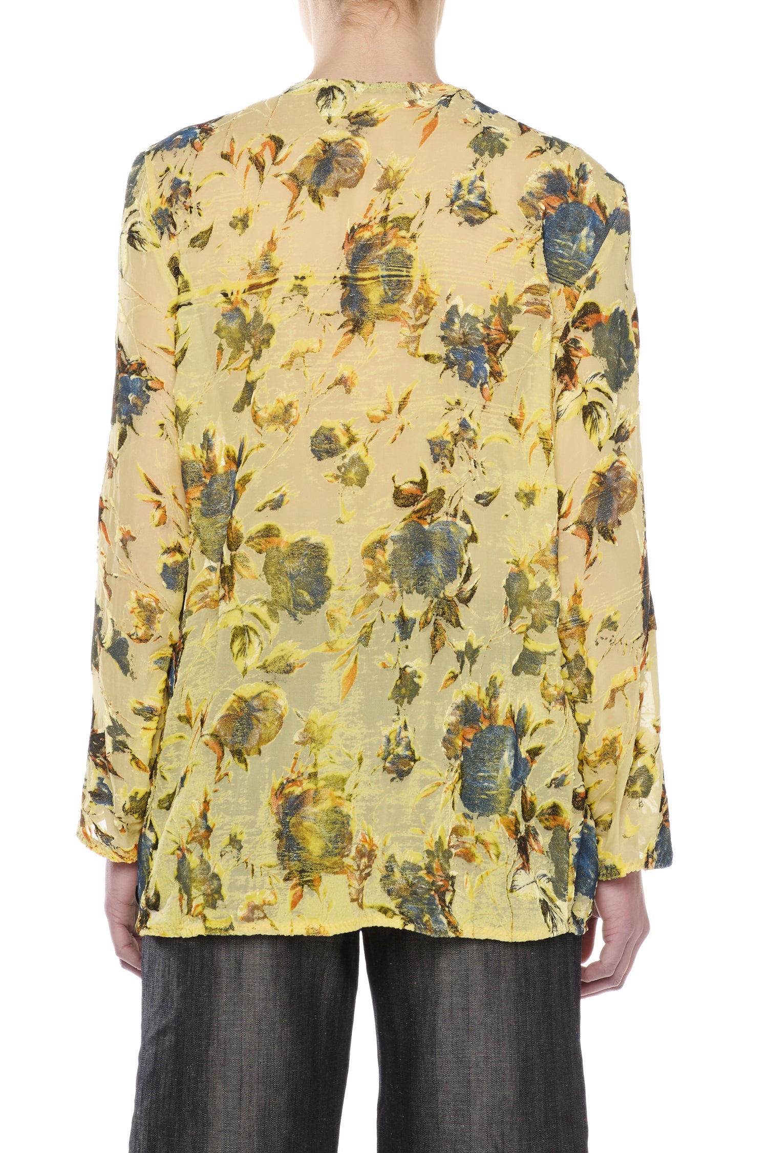 YELLOW SILK DEVORÉ VELVET LONG-SLEEVED T-SHIRT