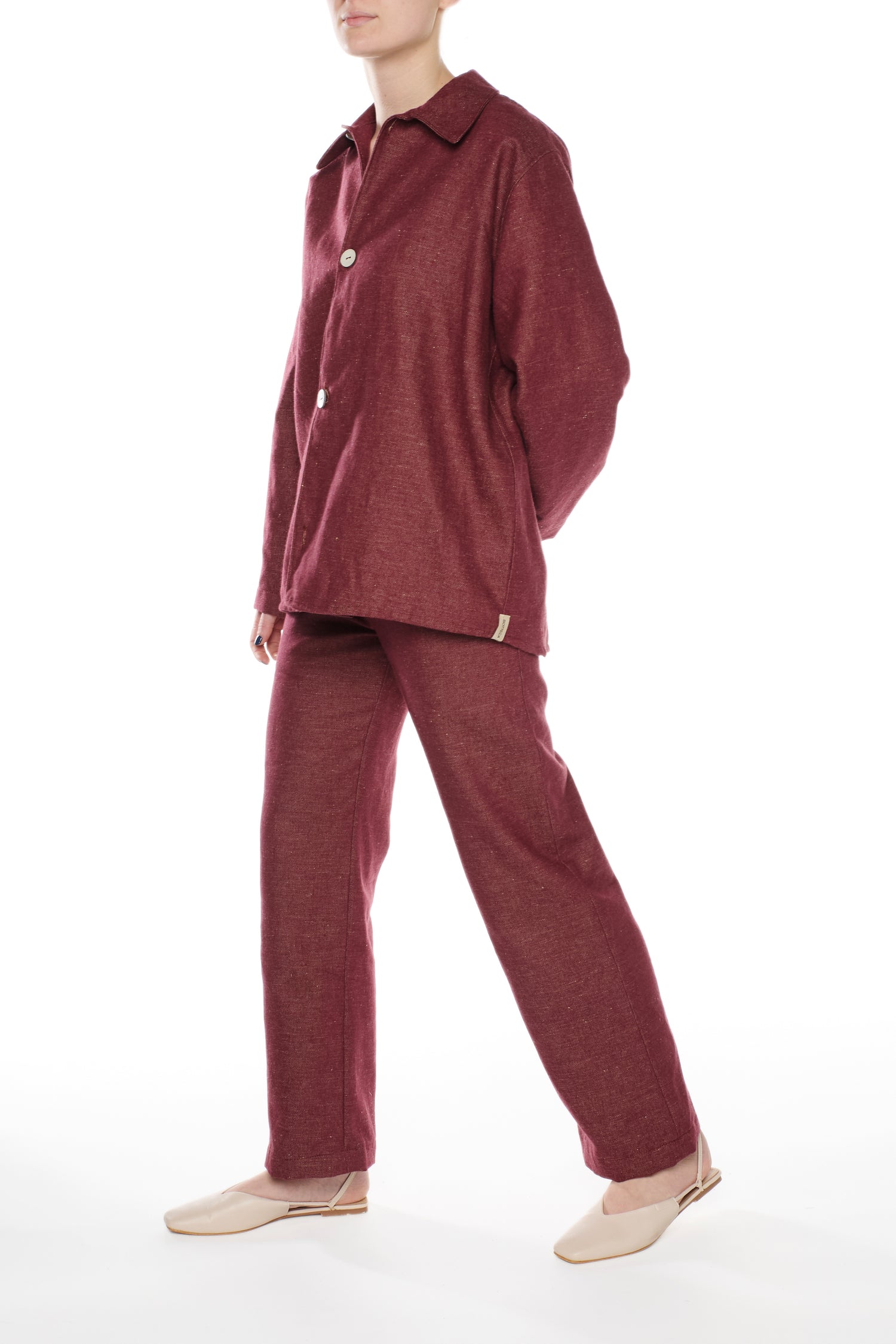 OVERSHIRT IN DENIM MISTO LINO COTONE BORDEAUX