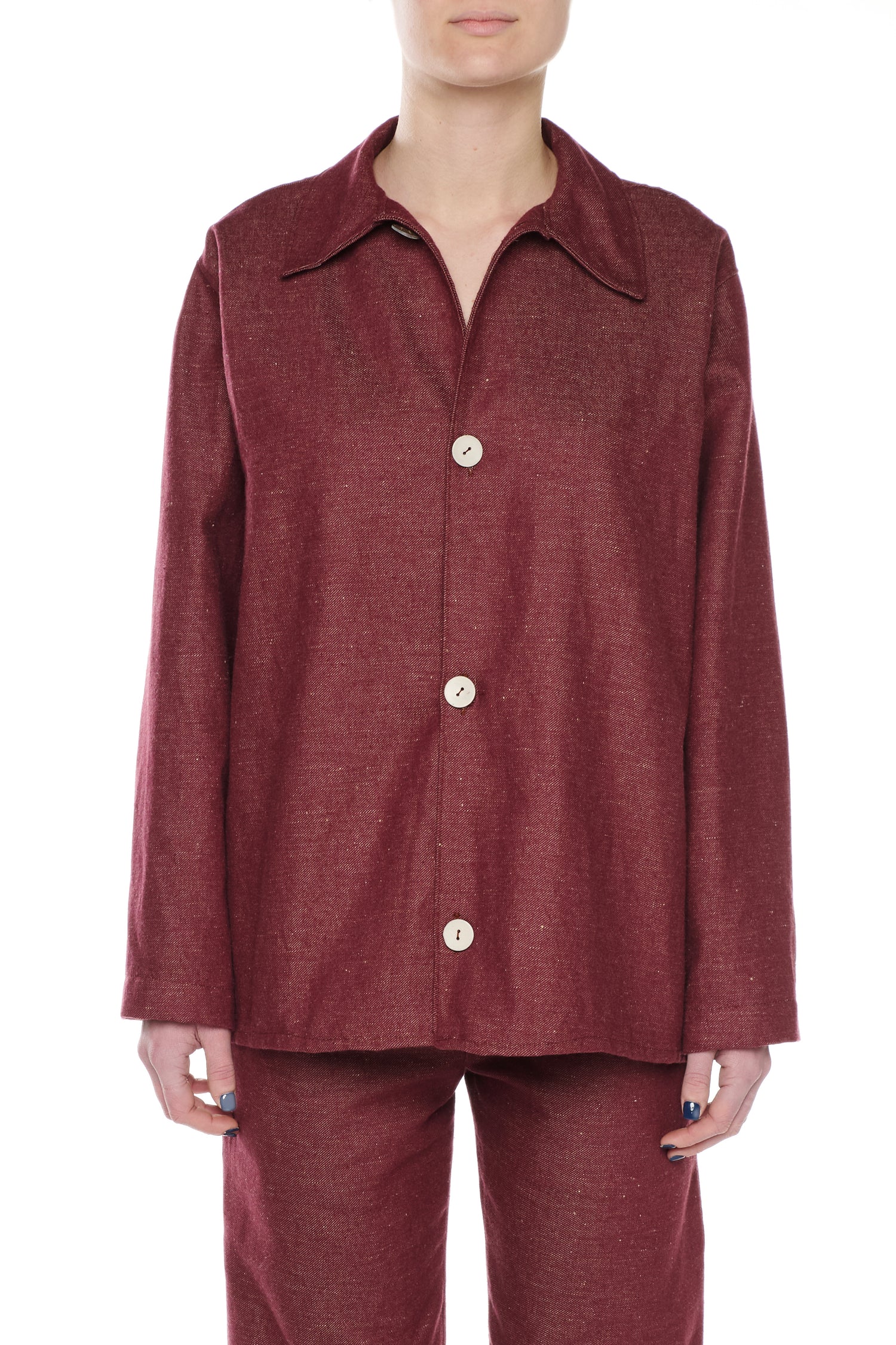 OVERSHIRT IN DENIM MISTO LINO COTONE BORDEAUX