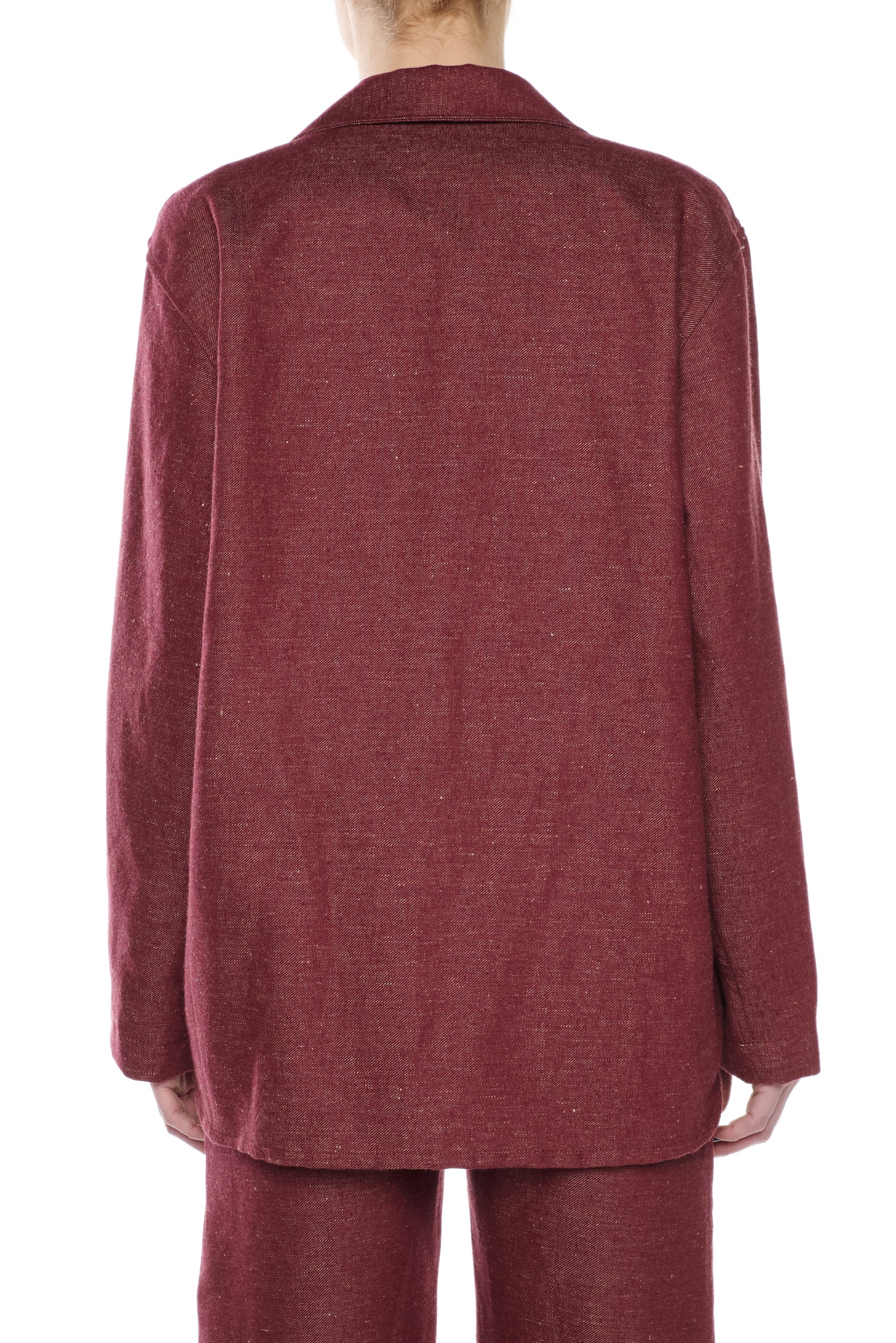BURGUNDY LINEN COTTON BLEND DENIM OVERSHIRT