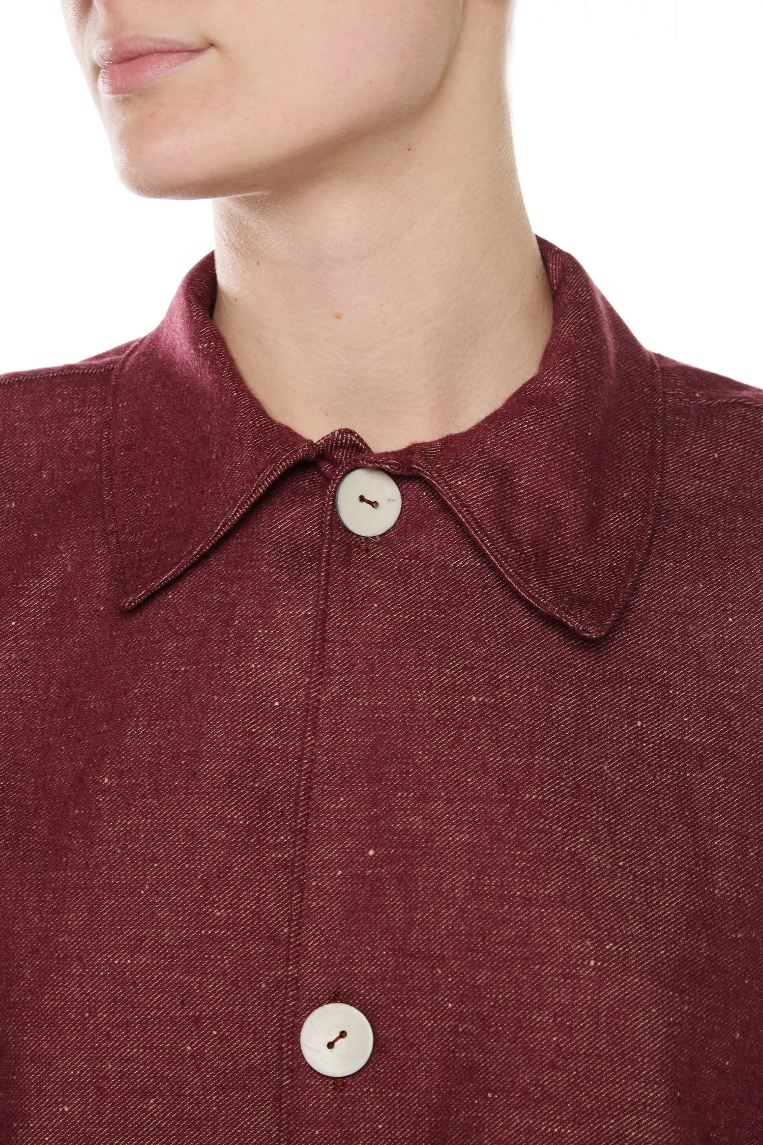 BURGUNDY LINEN COTTON BLEND DENIM OVERSHIRT