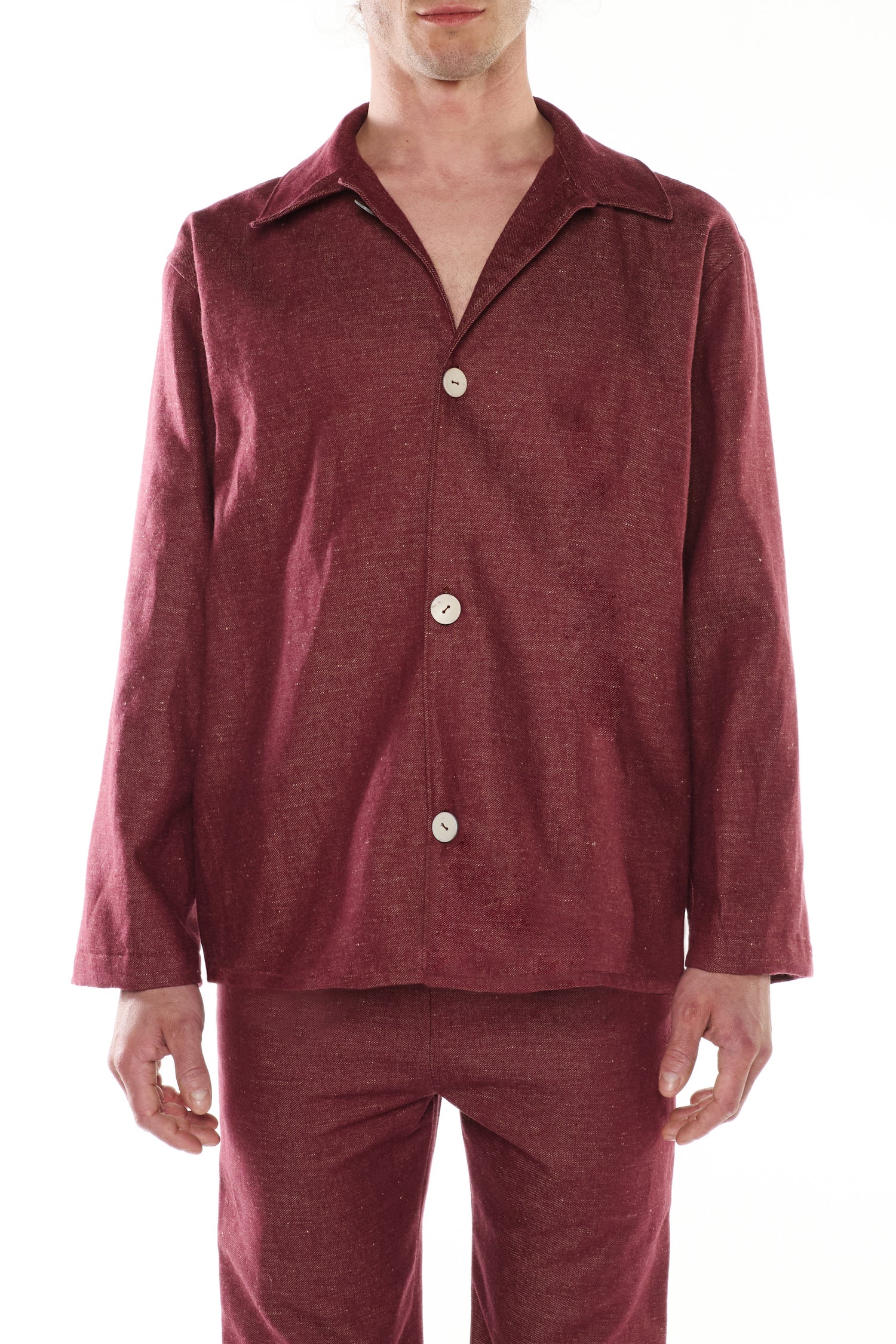 OVERSHIRT IN DENIM MISTO LINO COTONE BORDEAUX