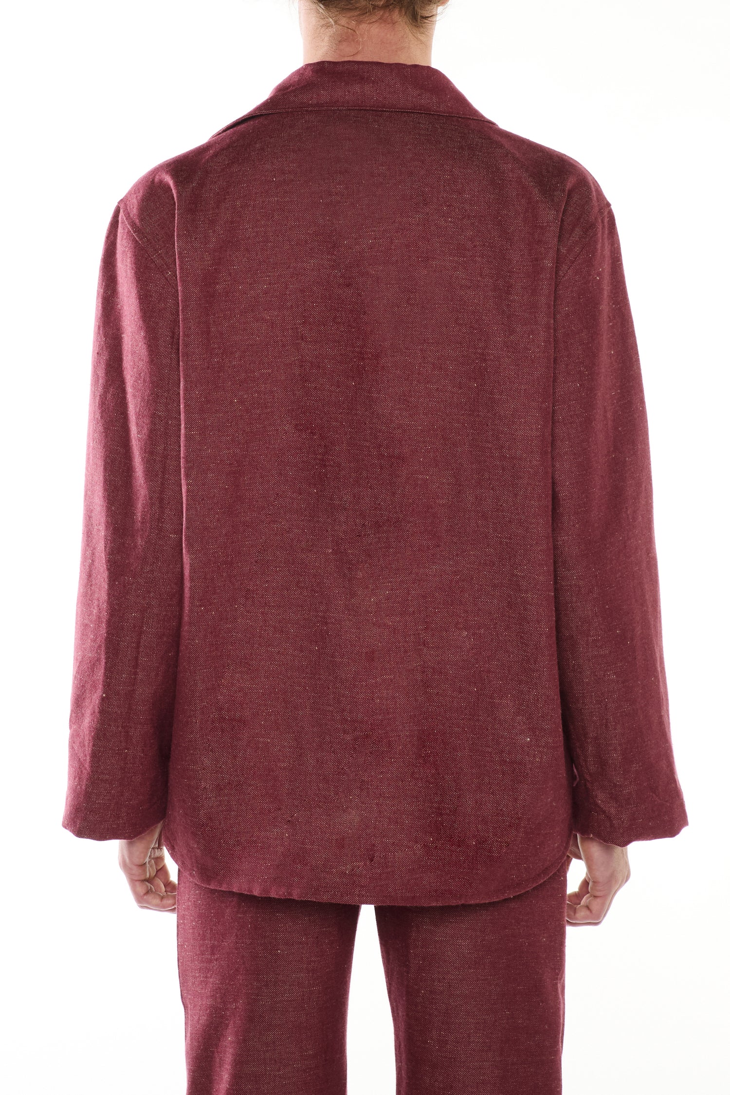 BURGUNDY LINEN COTTON BLEND DENIM OVERSHIRT
