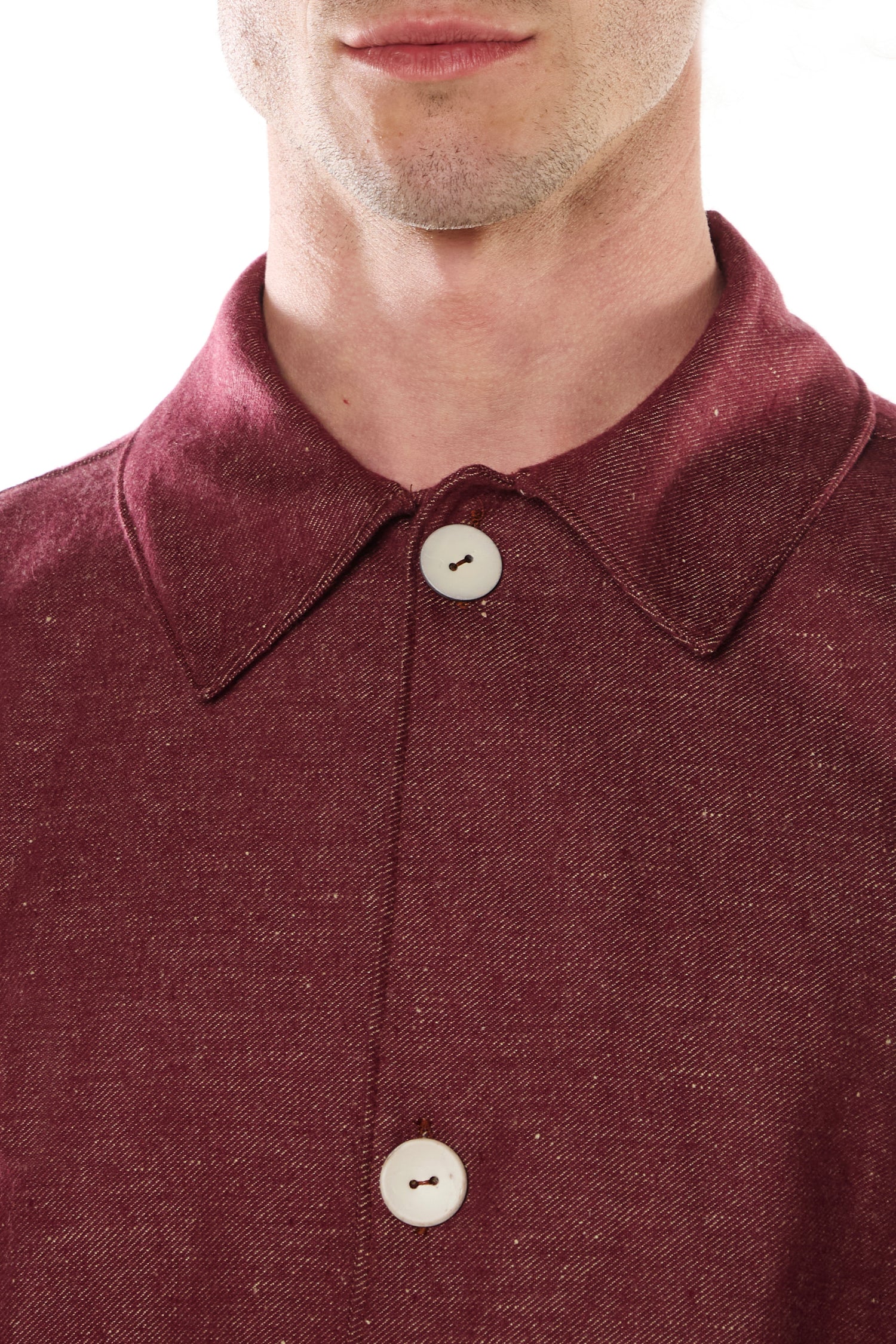 BURGUNDY LINEN COTTON BLEND DENIM OVERSHIRT
