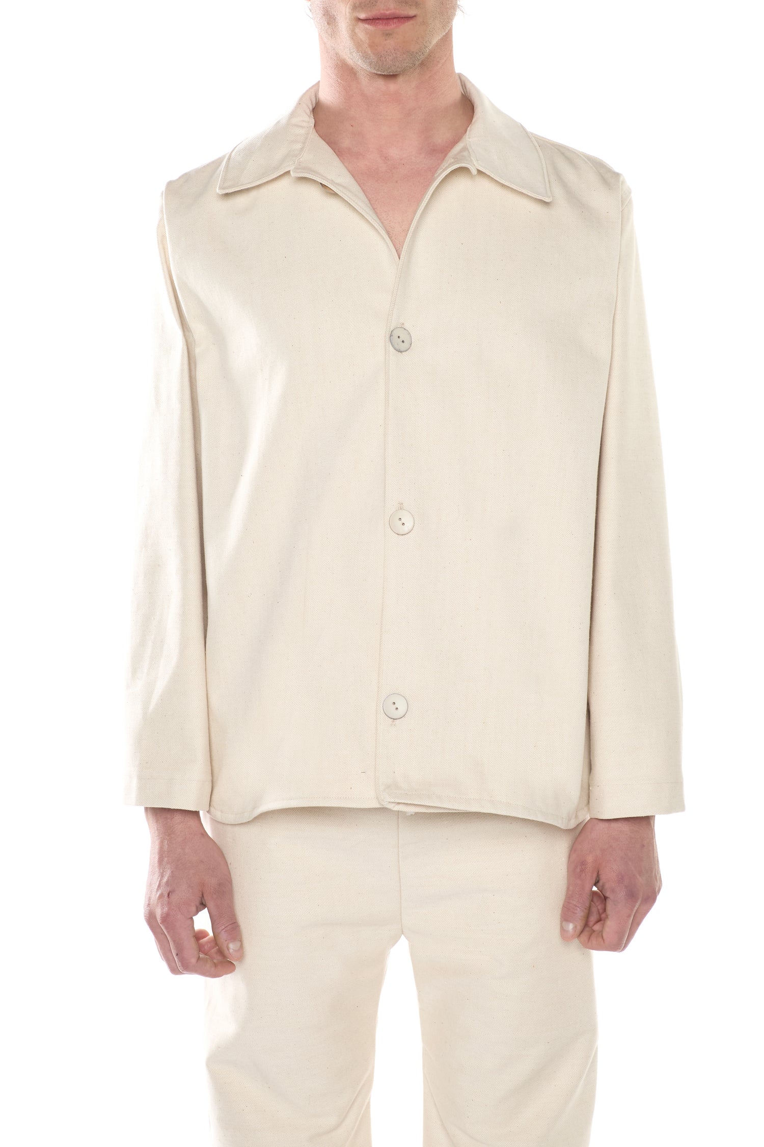 Ivory Cotton Linen Blend Denim Overshirt