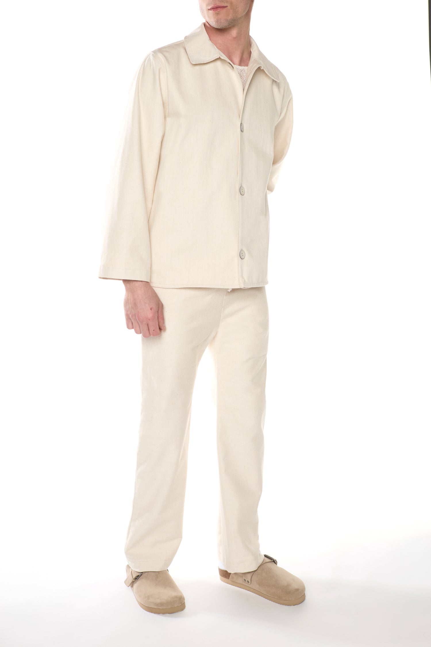 Ivory Cotton Linen Blend Denim Overshirt