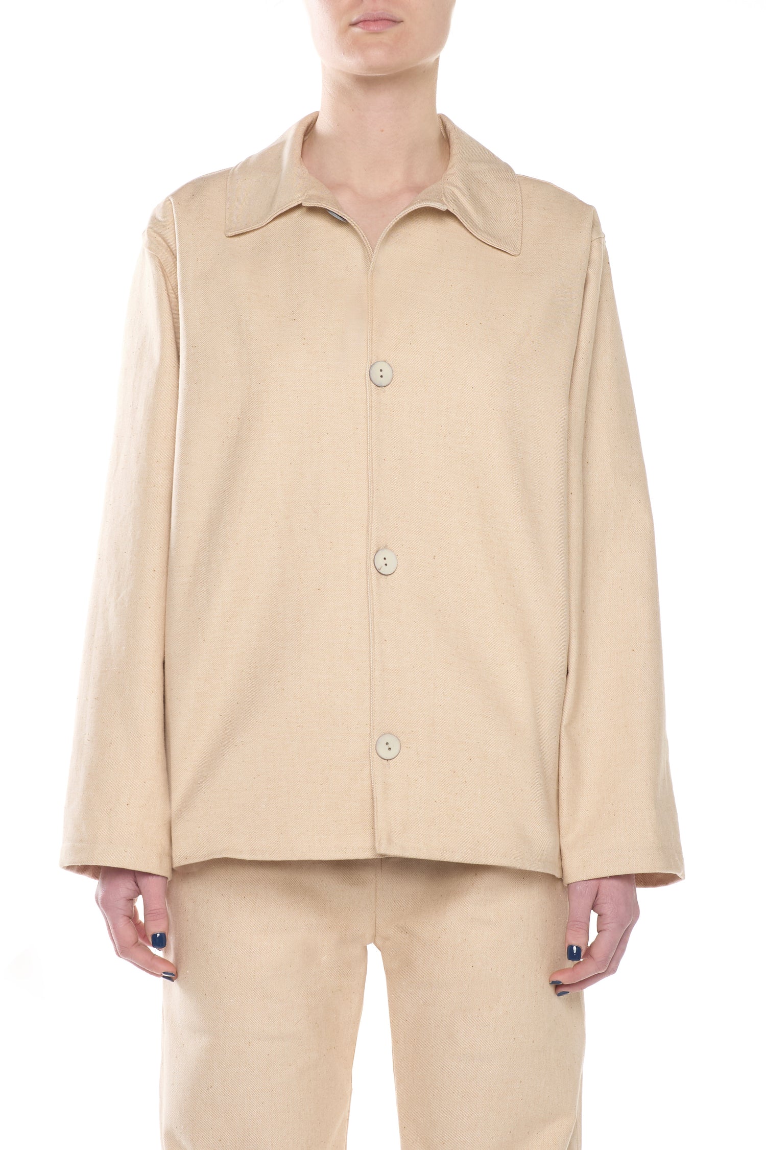 Sand Pink Cotton Linen Blend Denim Overshirt