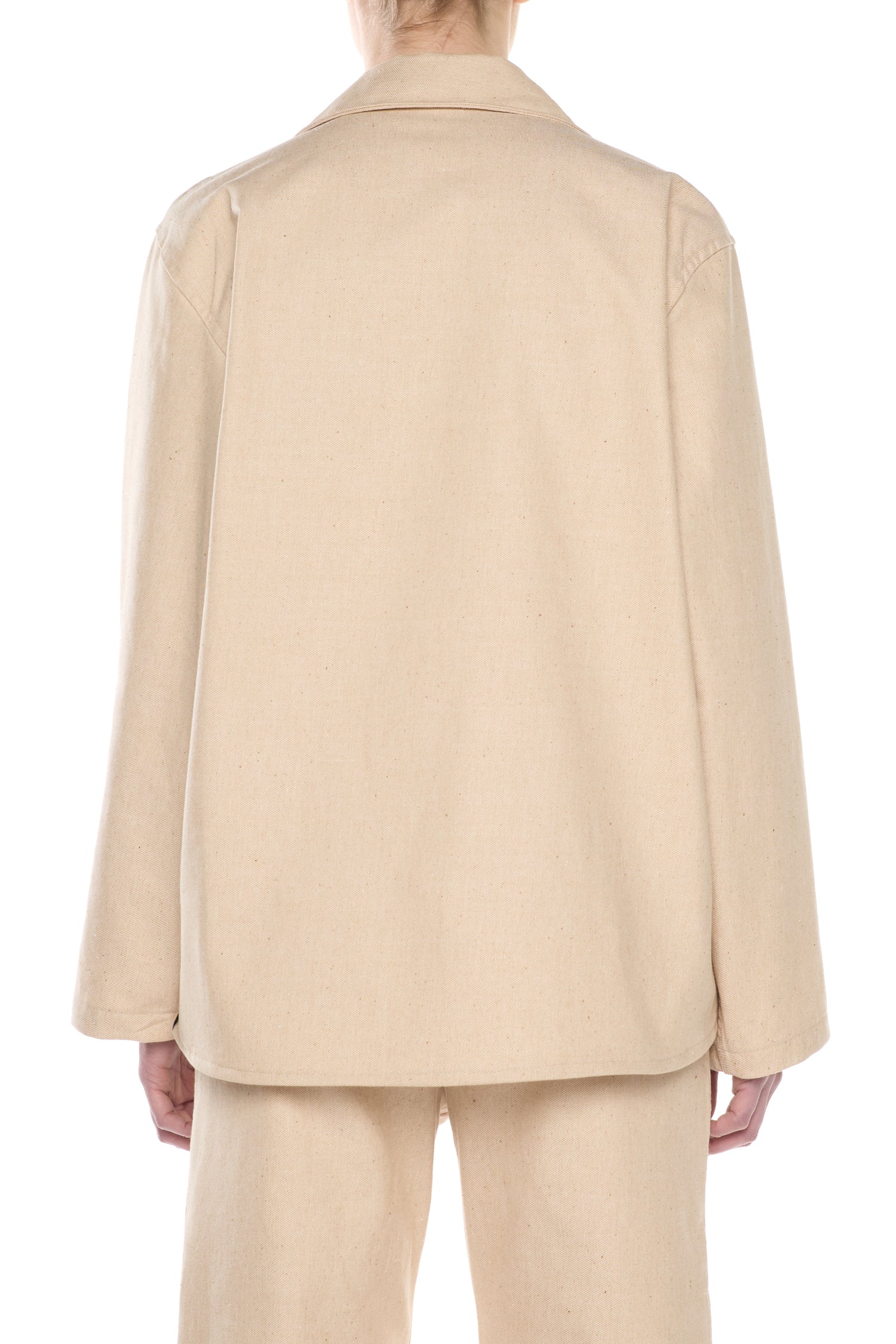 Sand Pink Cotton Linen Blend Denim Overshirt