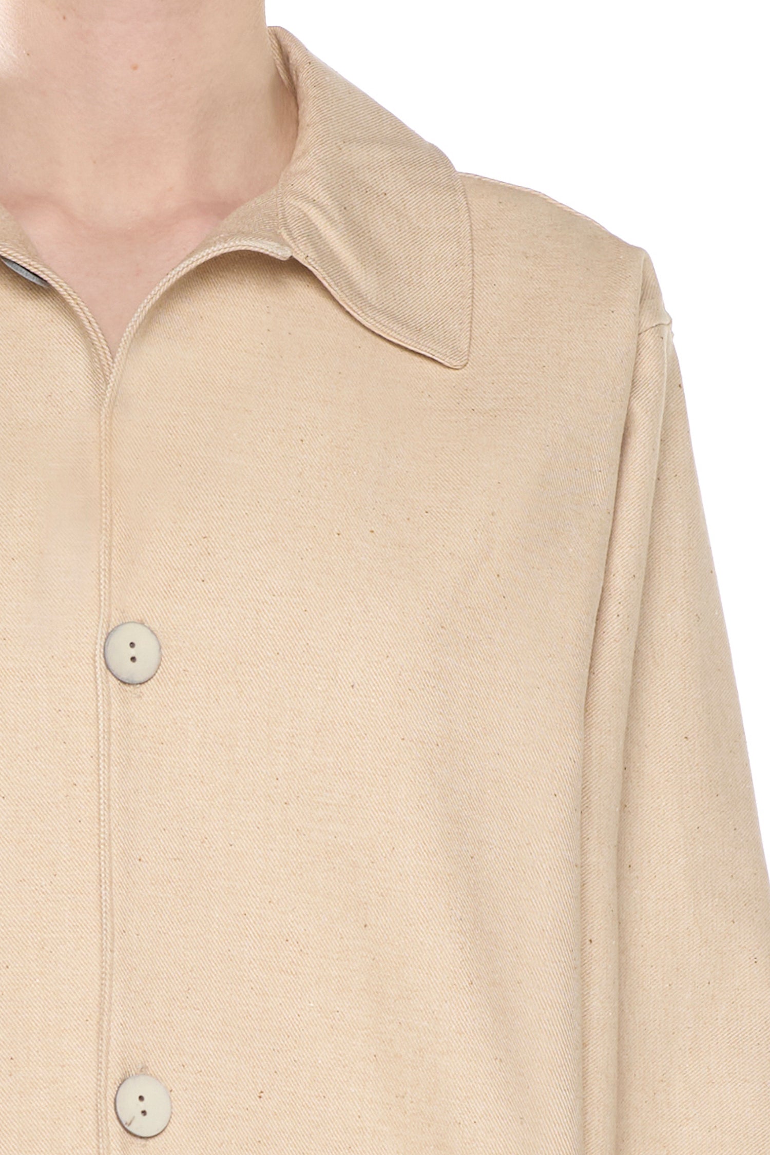 Sand Pink Cotton Linen Blend Denim Overshirt