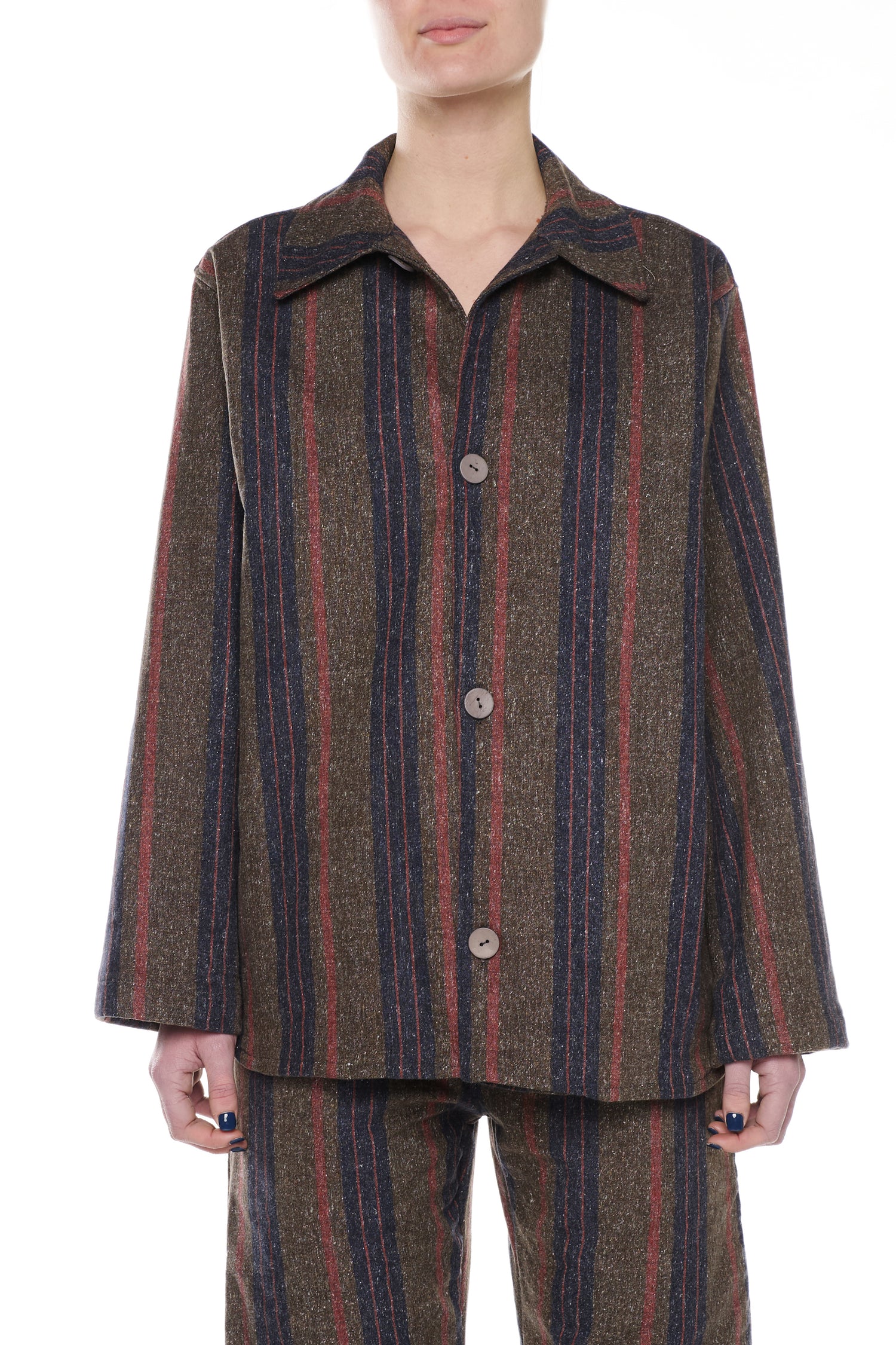 OVERSHIRT IN DENIM MISTO COTONE LANA RIGATO