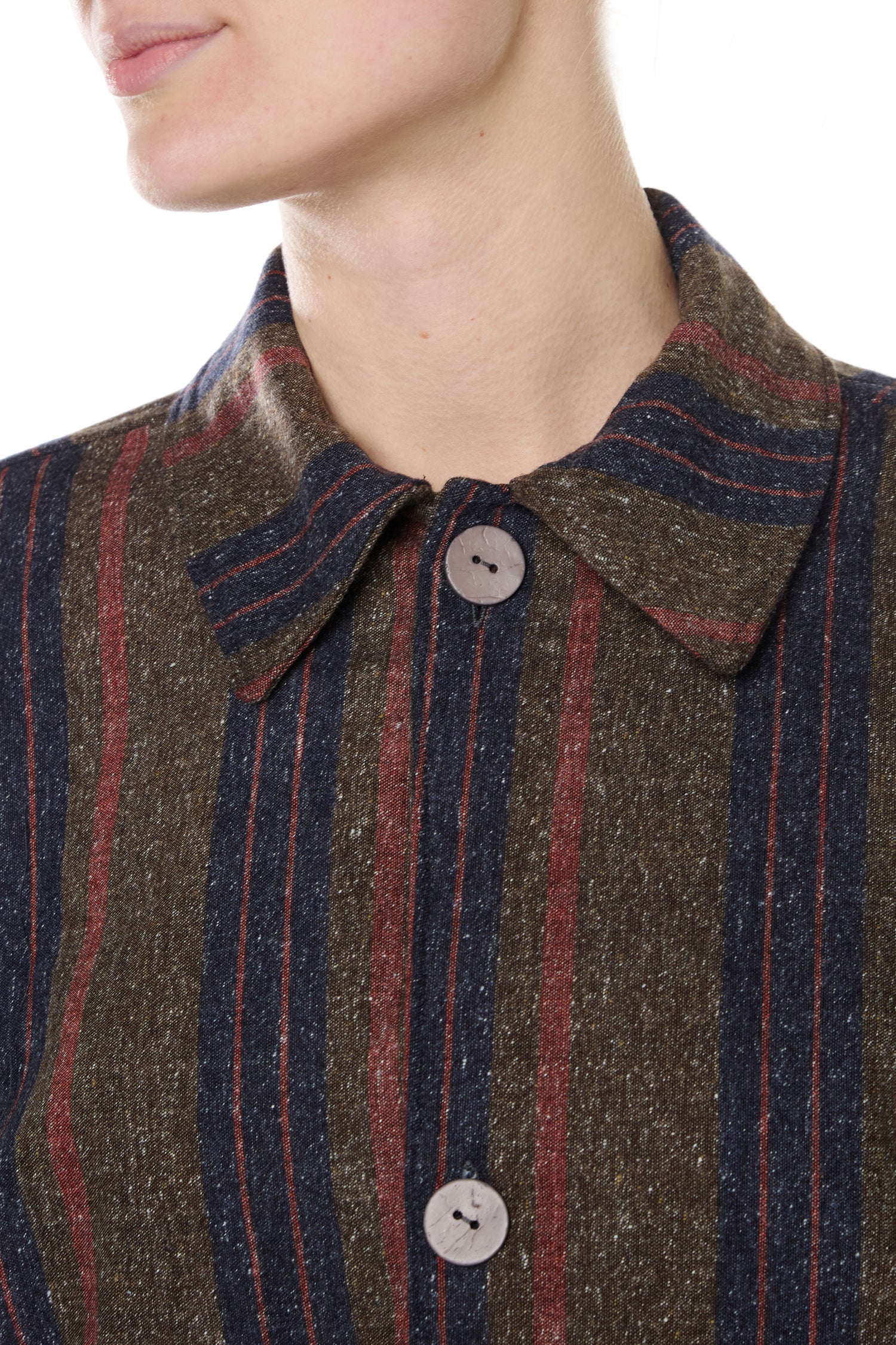 STRIPED WOOL-COTTON DENIM OVERSHIRT