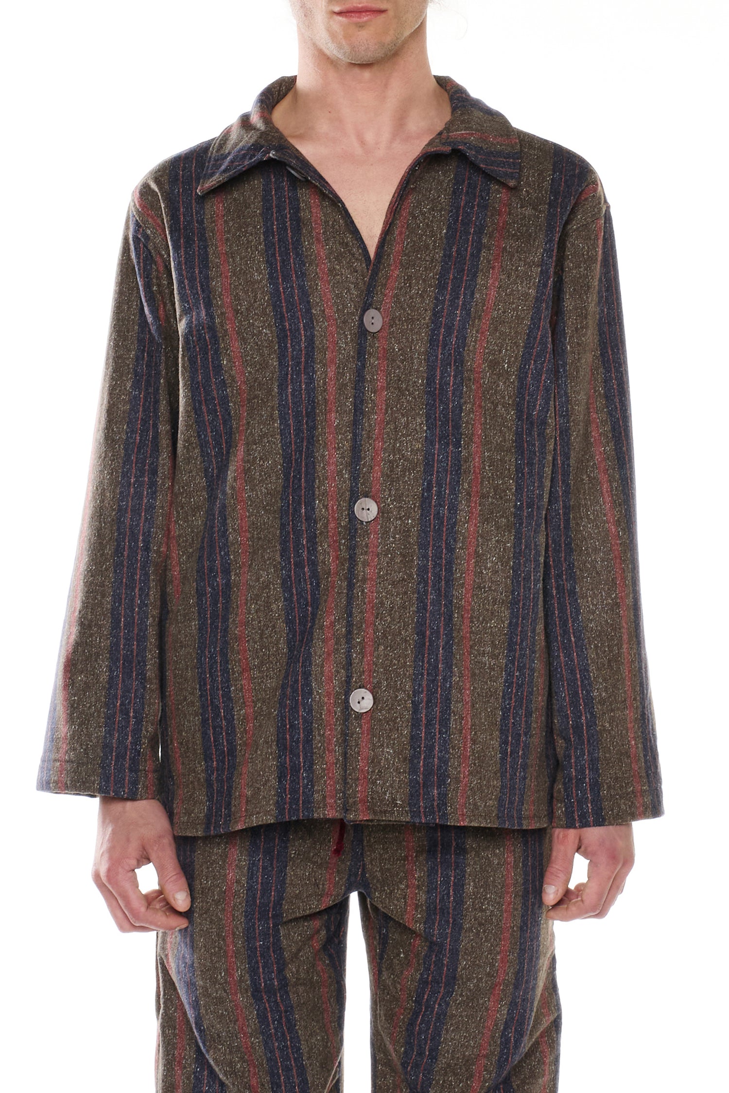 OVERSHIRT IN DENIM MISTO COTONE LANA RIGATO