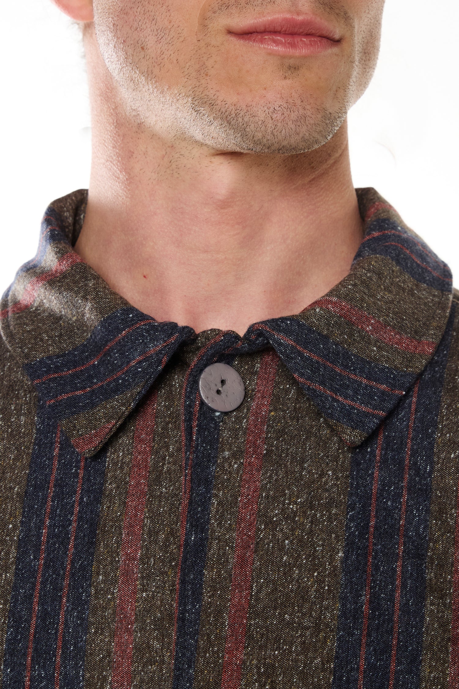 STRIPED WOOL-COTTON DENIM OVERSHIRT