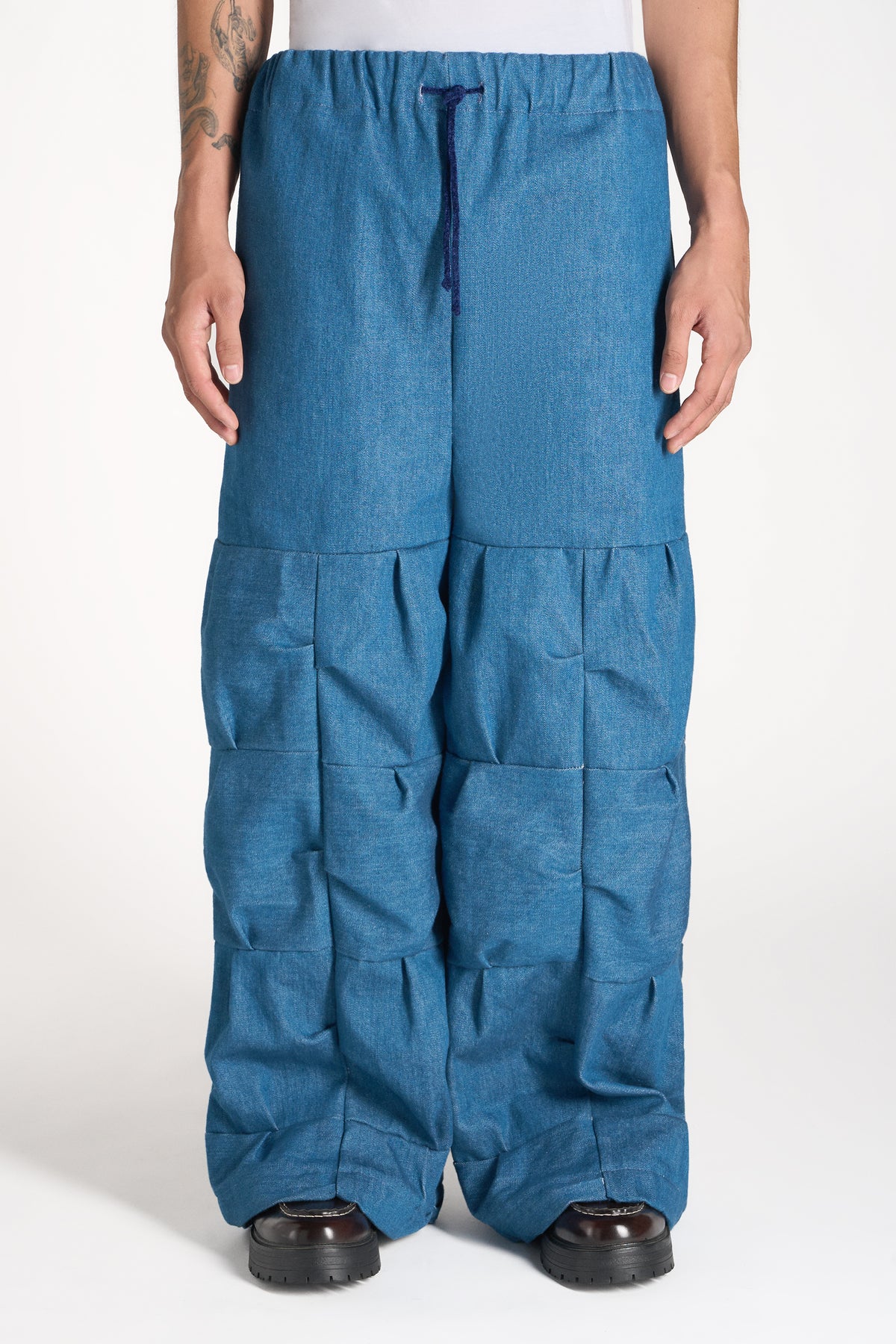 PANTALONE WIDE LEG IN DENIM BLU CON PATCHWORK 3D