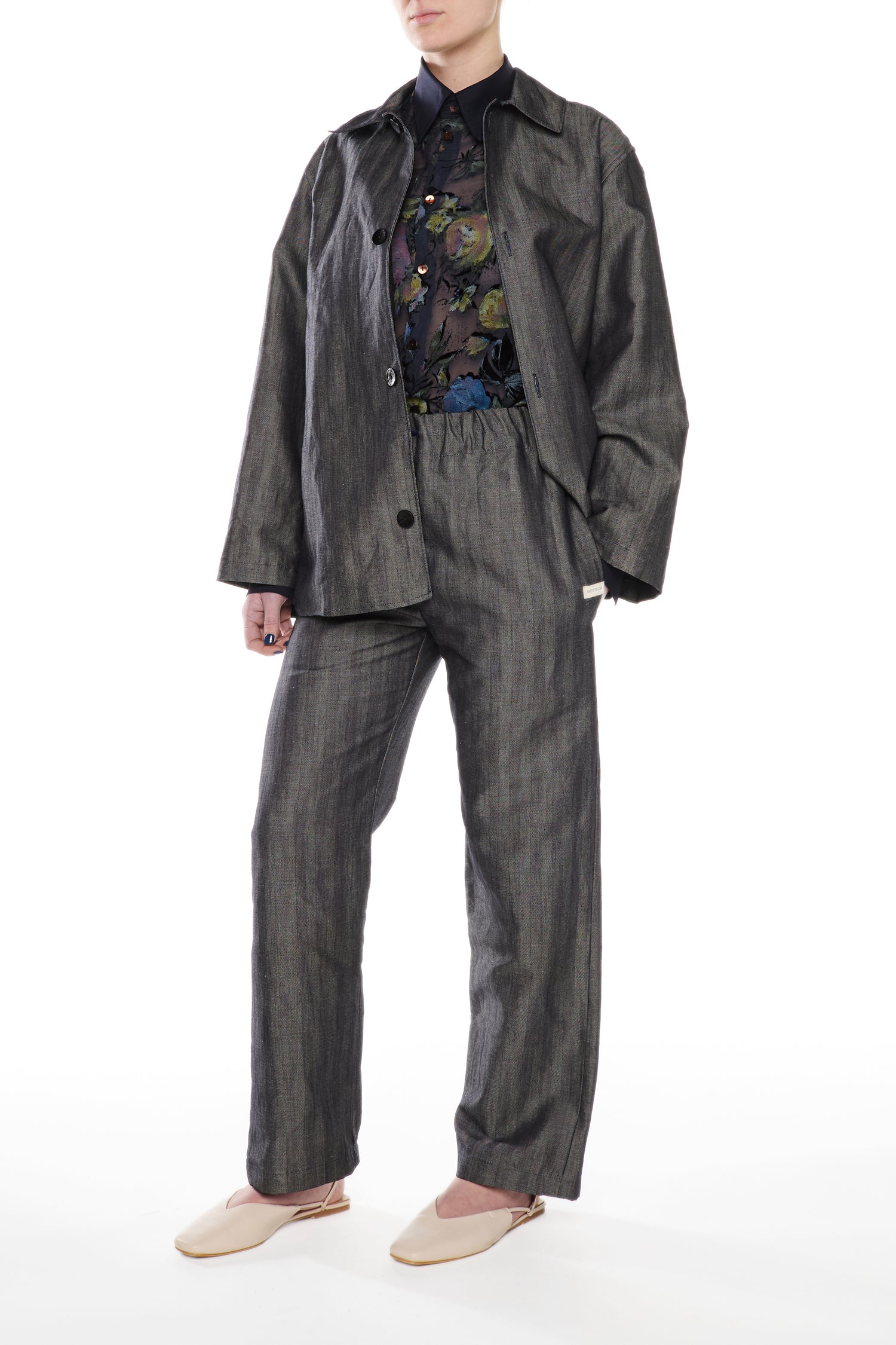 BLUE HERRINGBONE DENIM TROUSERS