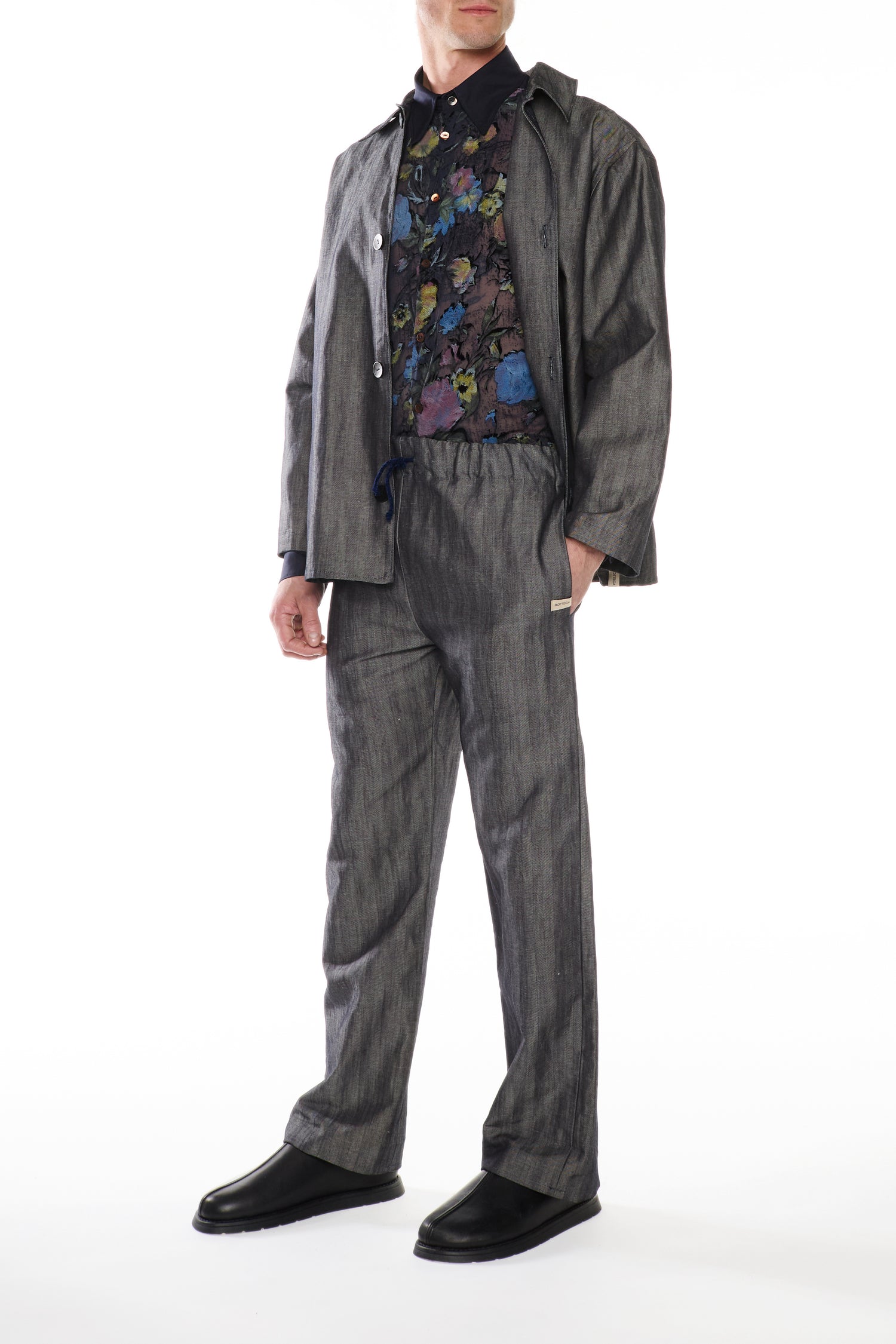 BLUE HERRINGBONE DENIM TROUSERS