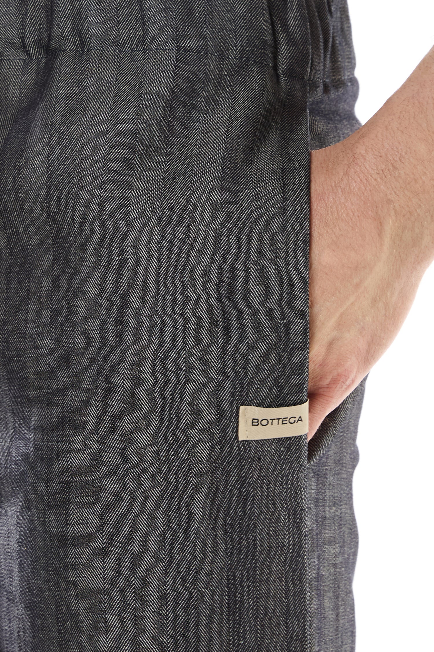 BLUE HERRINGBONE DENIM TROUSERS