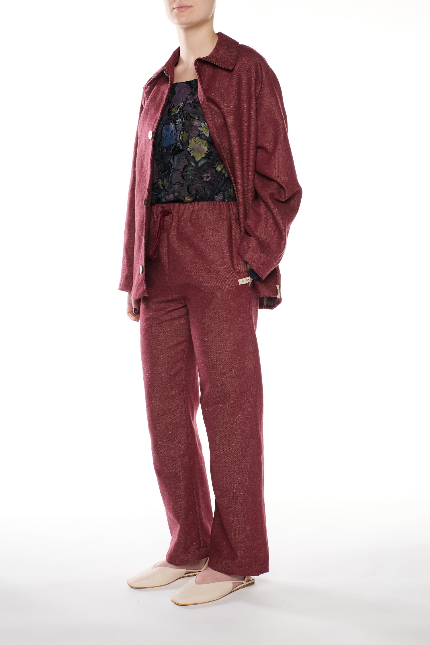 PANTALONE IN DENIM MISTO LINO COTONE BORDEAUX