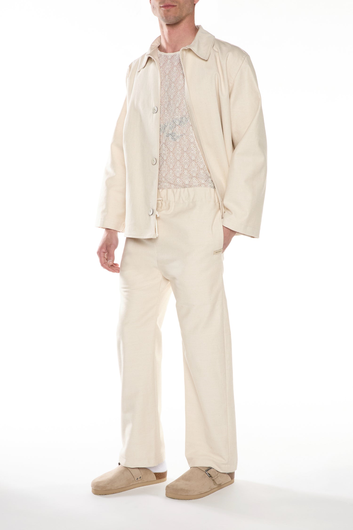 Ivory Cotton Linen Blend Denim Trousers