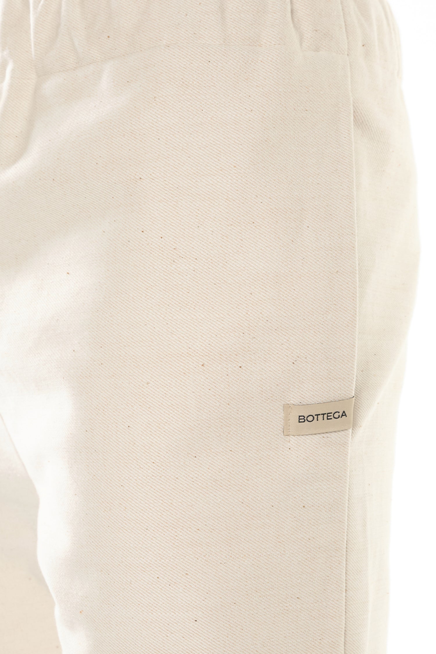 Ivory Cotton Linen Blend Denim Trousers