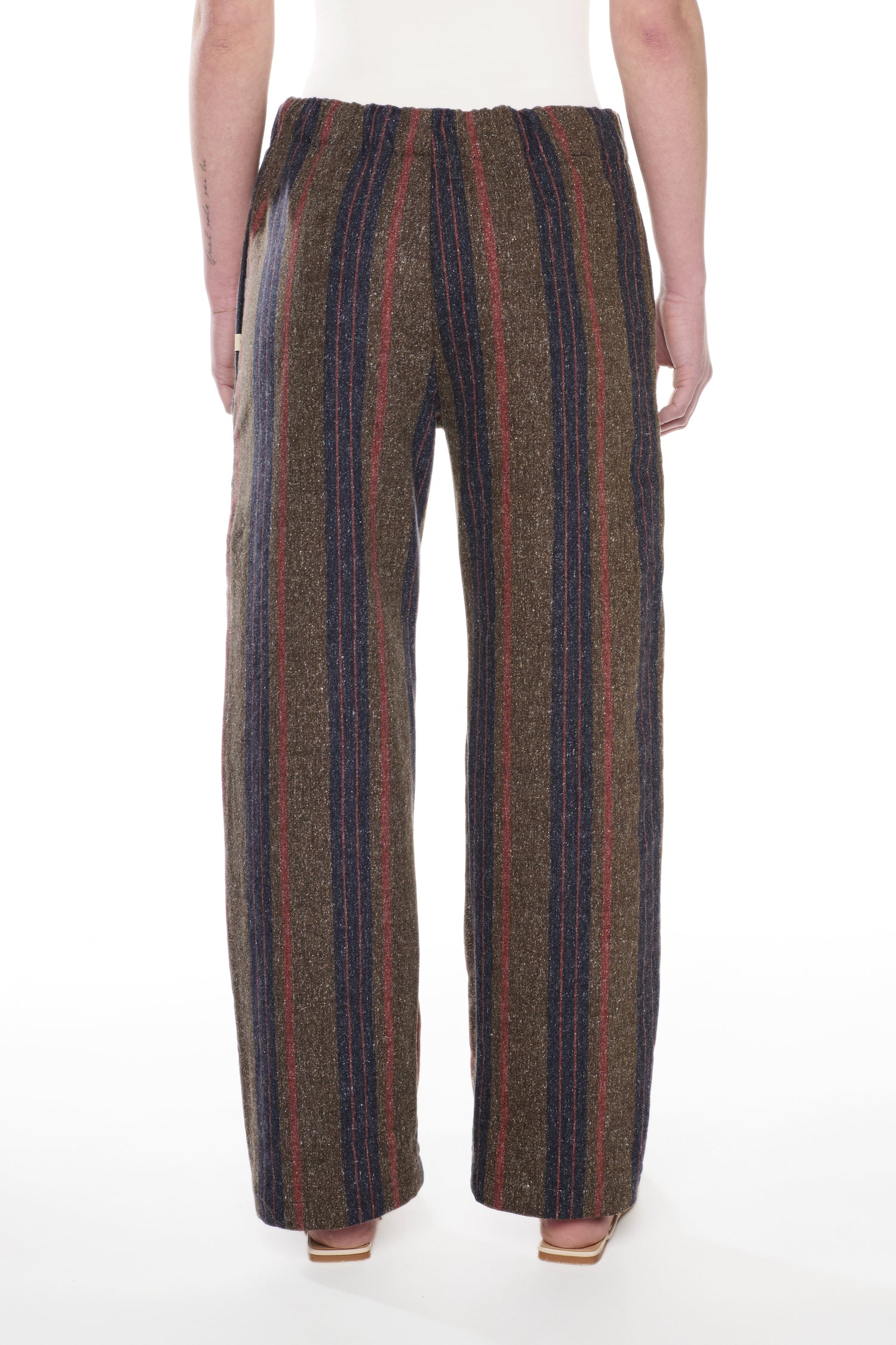 STRIPED WOOL-COTTON DENIM TROUSERS