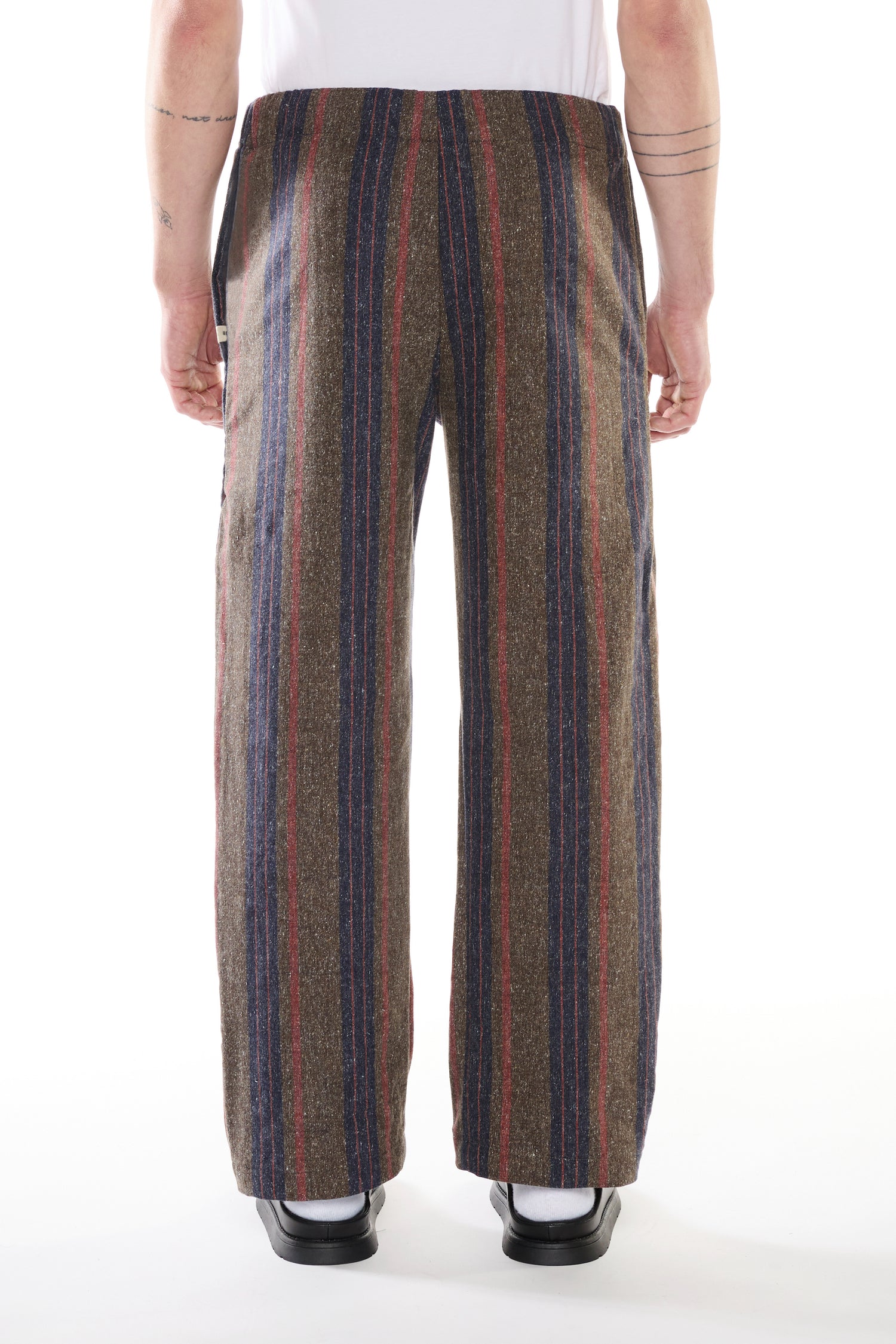 STRIPED WOOL-COTTON DENIM TROUSERS