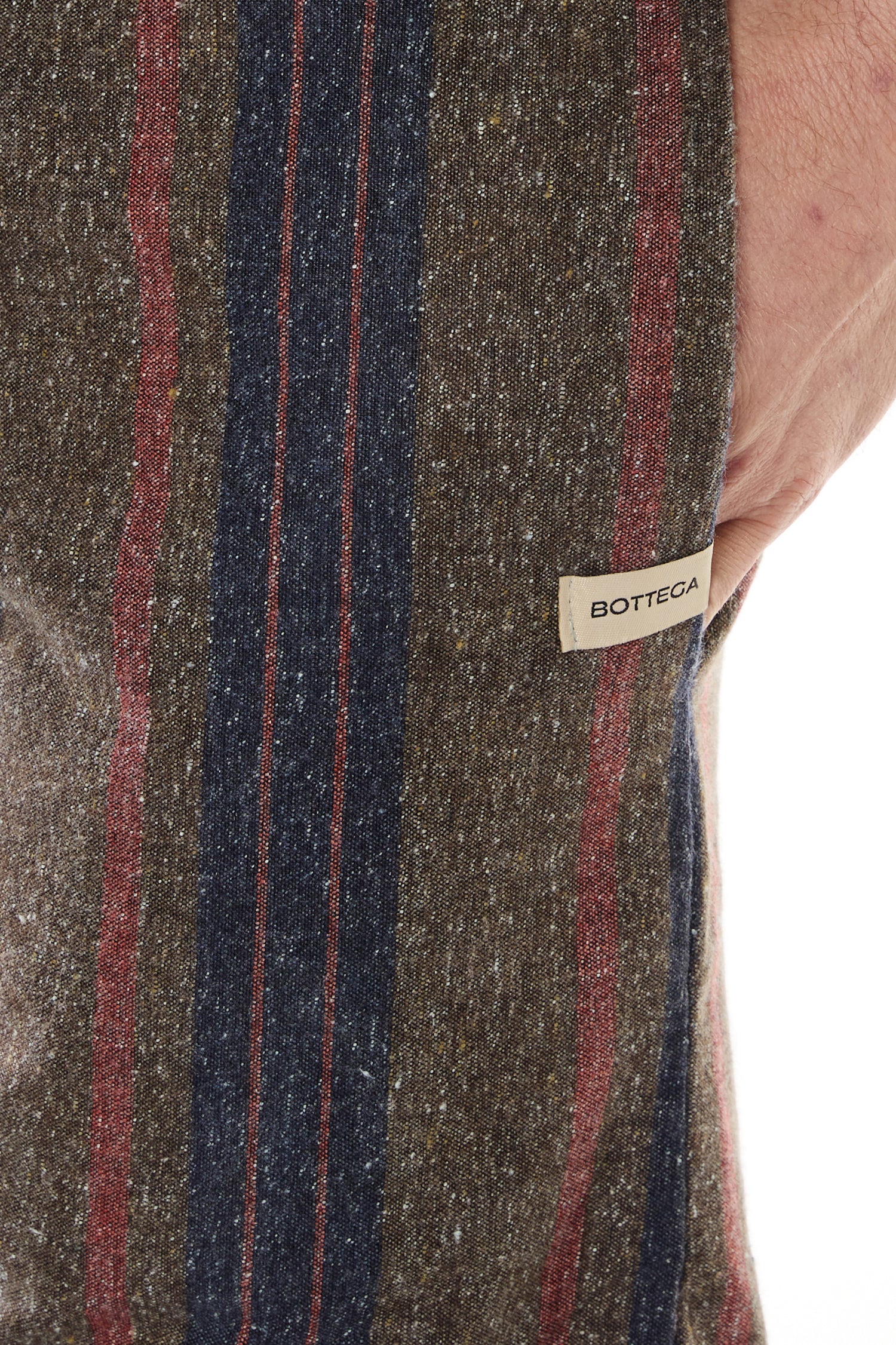 STRIPED WOOL-COTTON DENIM TROUSERS