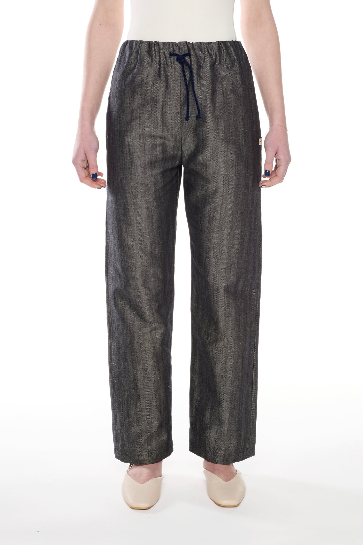 BLUE HERRINGBONE DENIM TROUSERS