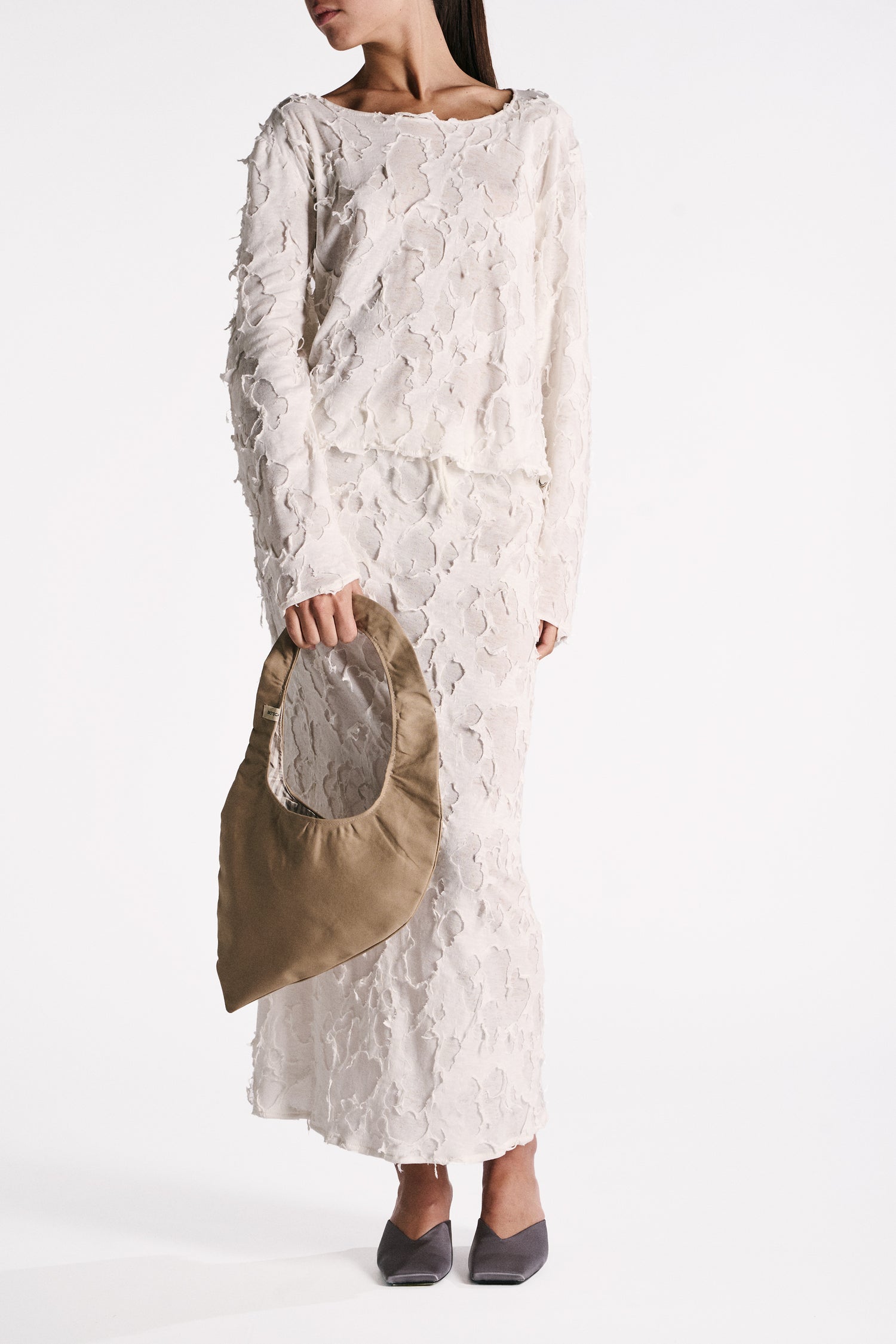 YELLOW SILK DEVORÉ VELVET LONG-SLEEVED T-SHIRT