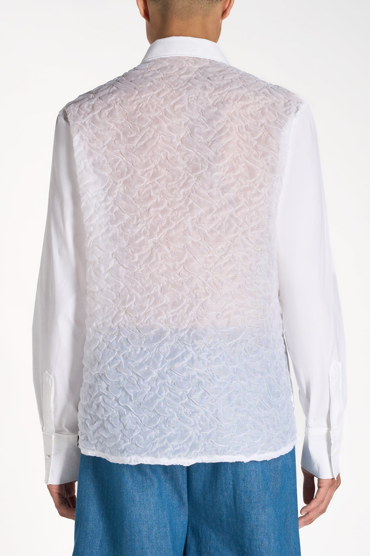 CAMICIA IN COTONE BIANCO CON RETRO IN ORANANZA TRIDIMENSIONALE